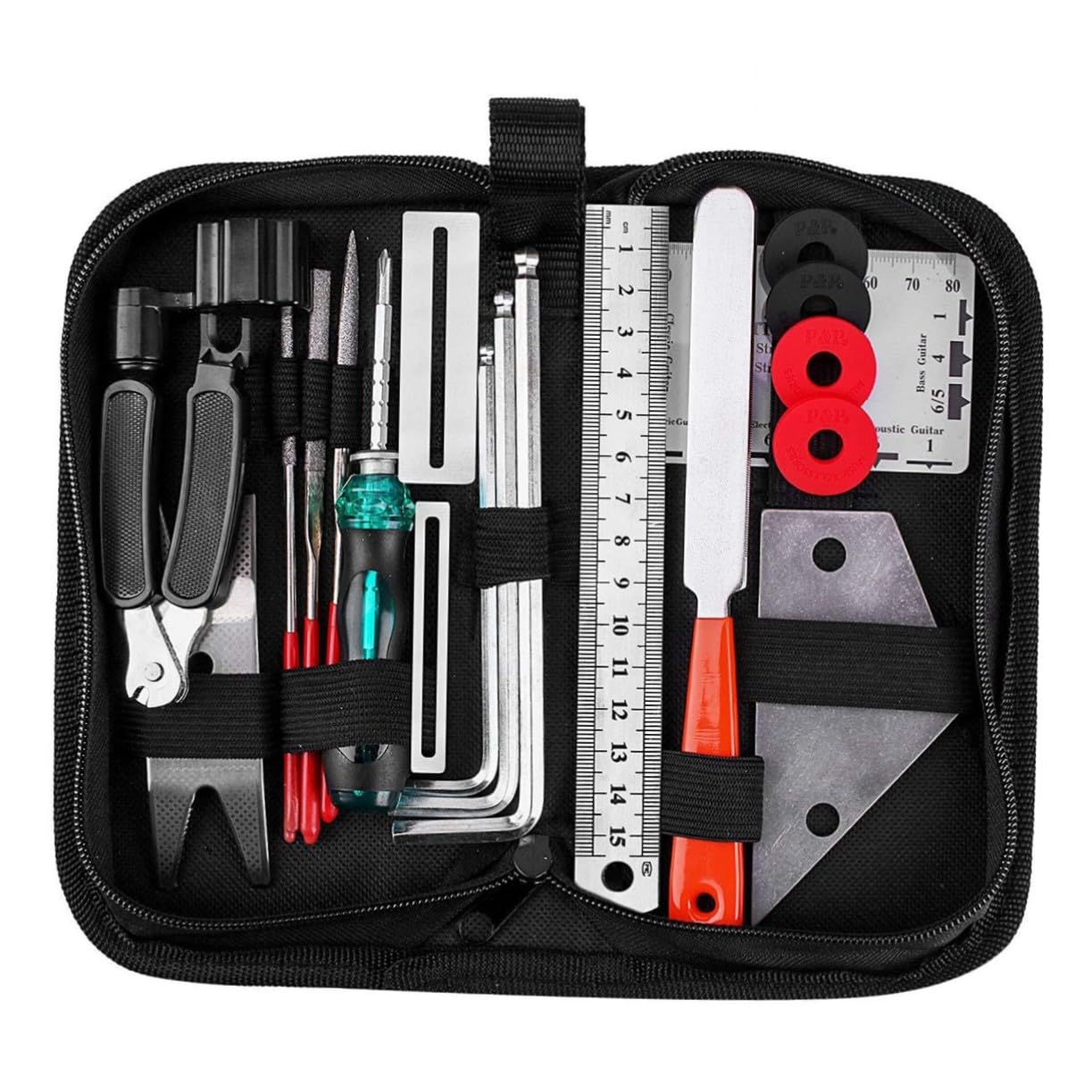 NOLITOY 20 piezas Kit de Herramientas Reparación Guitarra Metálicas y Plásticas Duraderas con Llave Inglesa Regla y Accesorios Ligeros para y Pulido Fácil