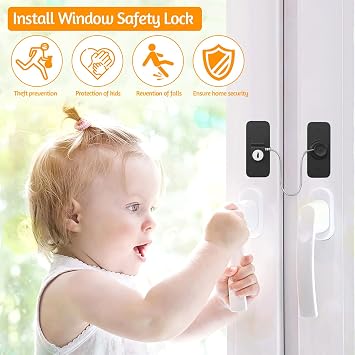 HIYAA Window Locks for UPVC Windows, 2 Packs Window Safety Locks No Drilling Window Restrictor for UPVC, Window Locks Child Safety with Key, Pet Child Locks Refrigerator Lock for Childproof