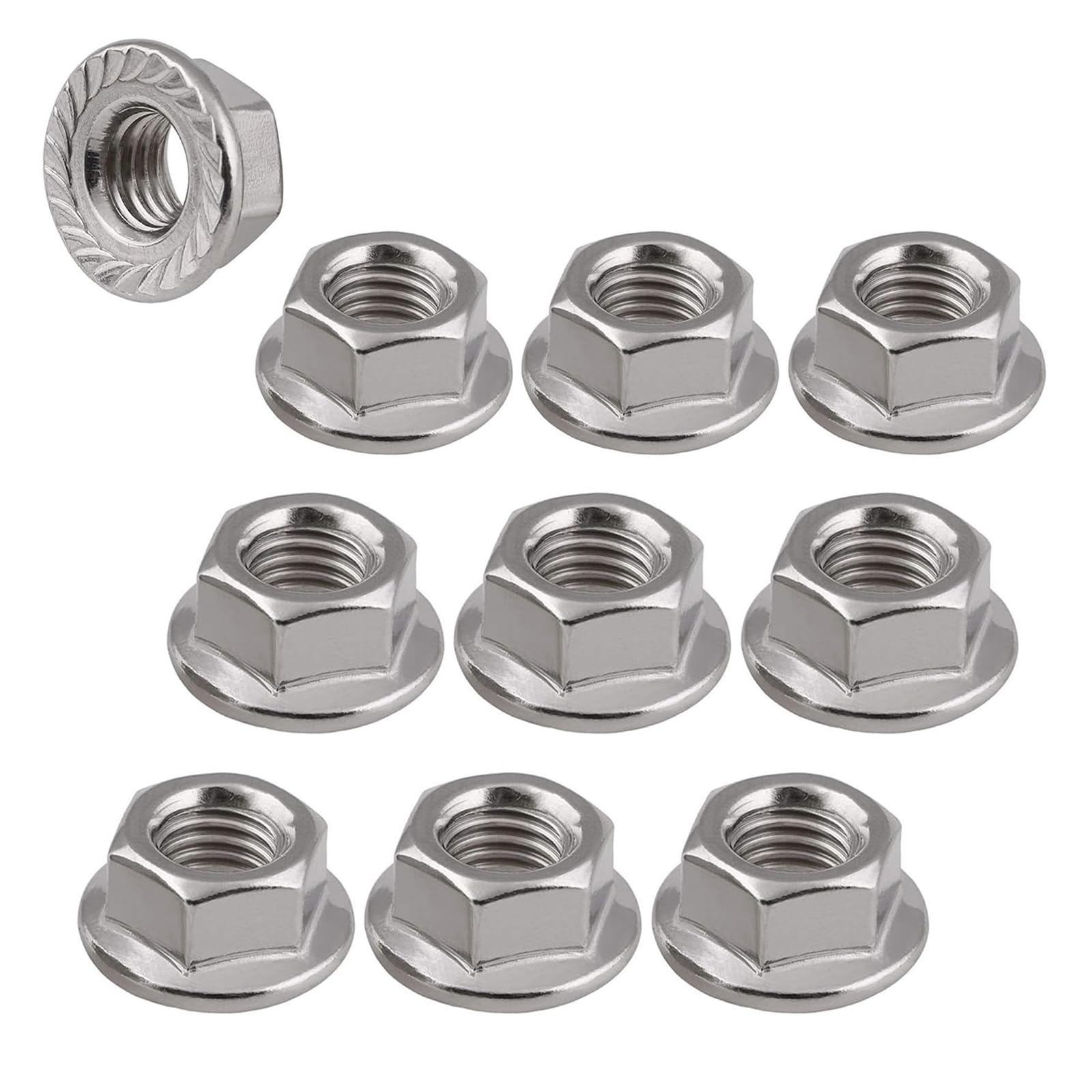 10PCS M10 x 1.25mm Metric Fine Thread Hex Flange Nuts — image 1