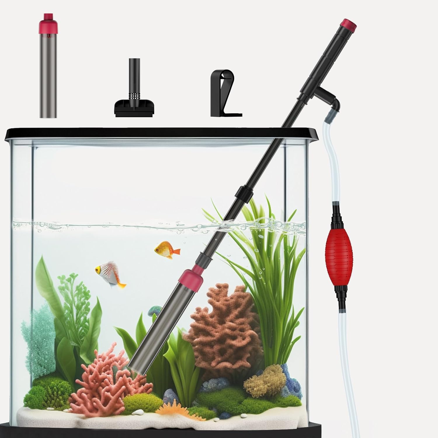 Suness Aquarium Gravel Cleaner, Fish Tank Gravel Cleaner 3 in 1 Manual Siphon Vacuum Cleaner Kit
