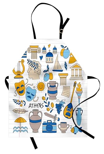 Lunarable Vintage Greece Apron, Cartoon Design Illustration of Symbolic and