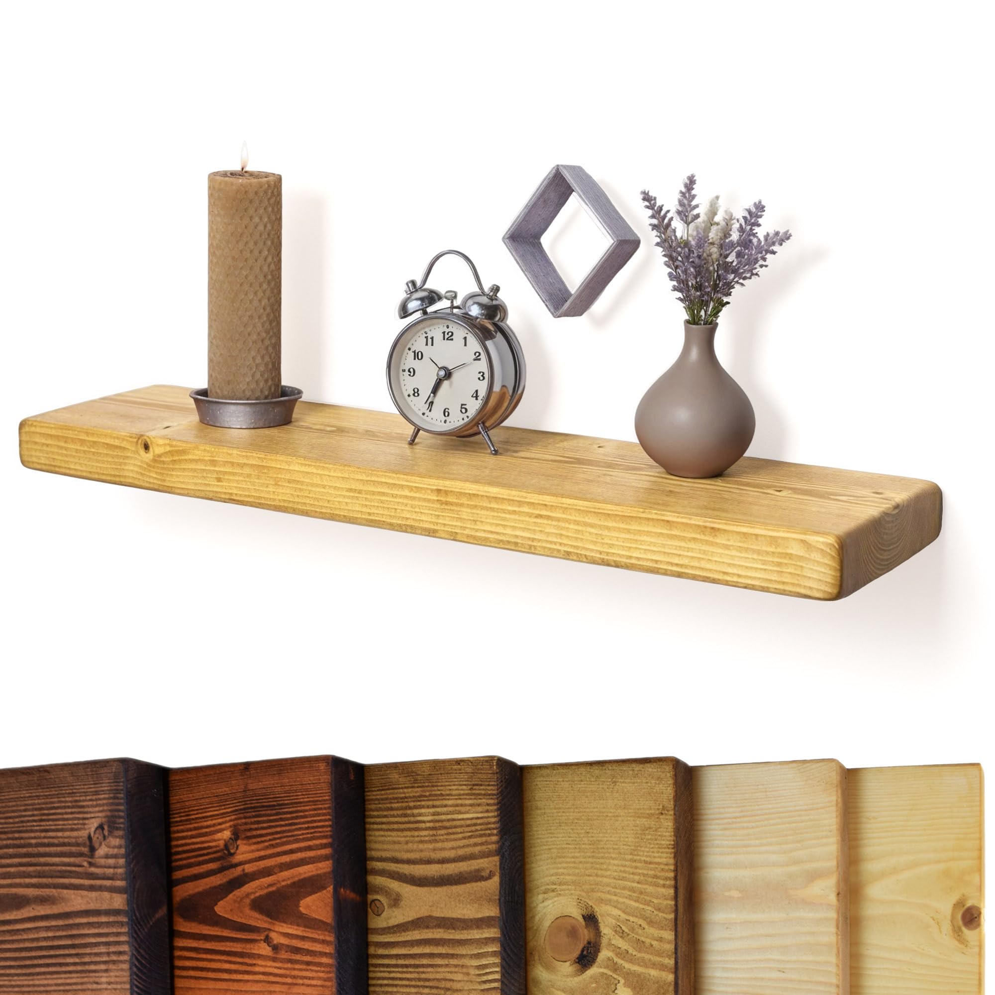 Flat Rustic Floating Shelf 12x2 inches, 210cm long - Antique Pine Finish Reclaimed Wood Floating Shelves for Wall Decor, Rustic Wooden Shelves for Bedroom, Living Room, Kitchen, or Bathroom