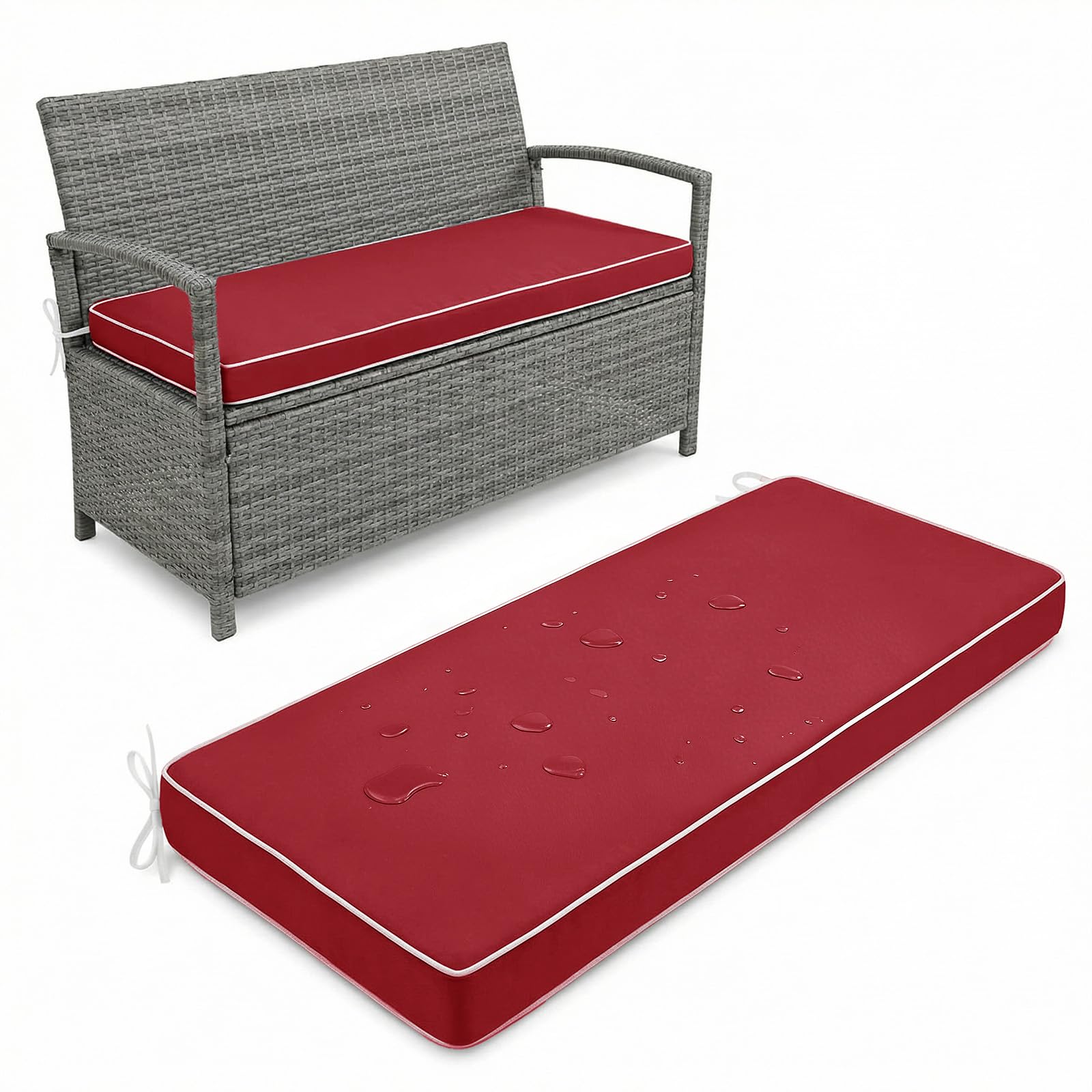 Aocase Outdoor Bench Cushion 5 cm Thick 155x30cm waterproof Garden Bench Seat Pad 2/3/4 Seater with Non-Slip Backing for Patio Bay Windows Swings Indoor/Outdoor Long Chairs Multiple Sizes,Red