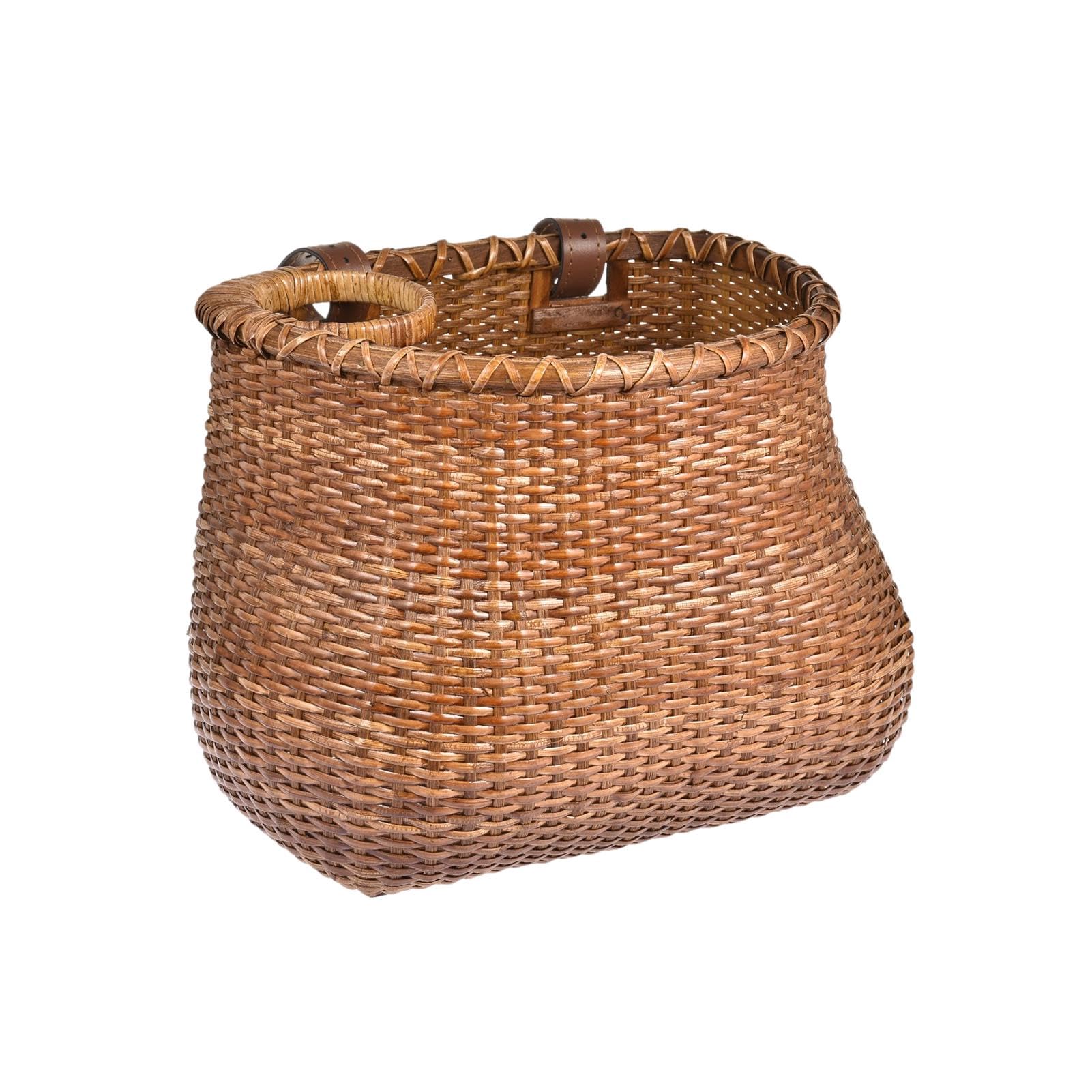 Cesto anteriore per bicicletta, cesto portaoggetti tessuto a mano | 28 x 19 x 24 cm / 11,02 x 7,48 x 9,45 pollici Cinghie in pelle regolabili per campeggio all'aperto