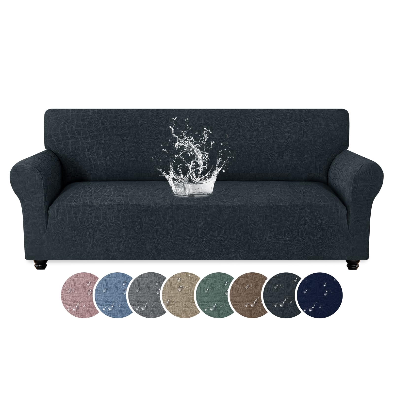 MAXIJIN Waterproof Couch Cover for 3 Cushion Couch, 1 Piece Stretch Sofa Covers Slipcovers with Non-Slip Elastic Bottom, Washable Furniture Protector for Dogs Pets ( Gray)