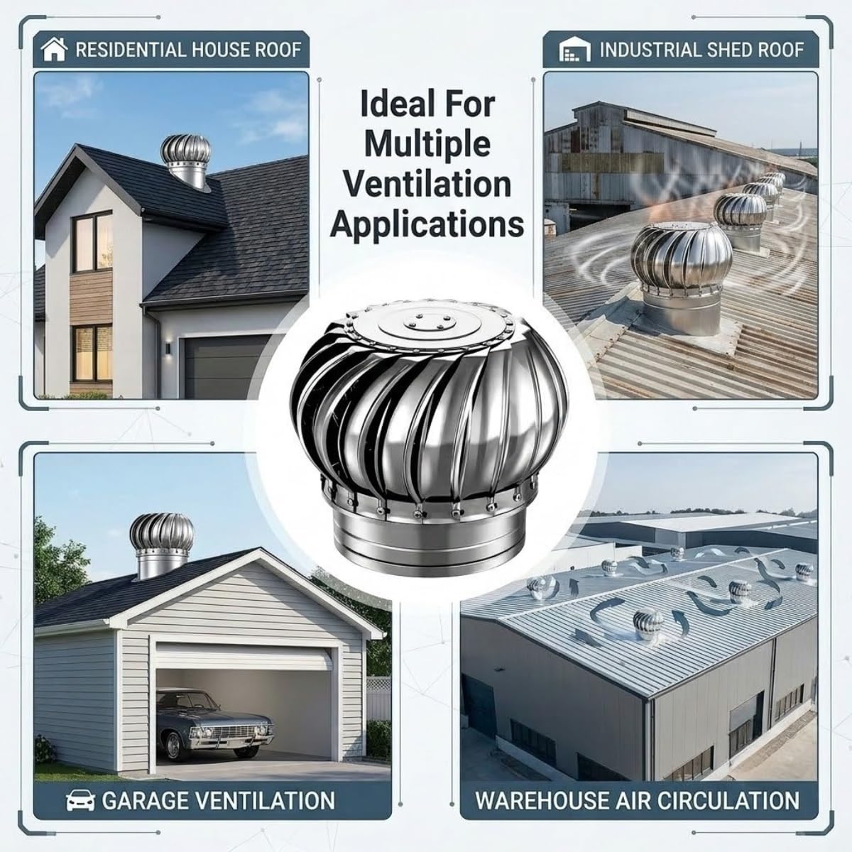 Ventilation Toiture Turbine Inox 304, Chapeau Cheminée Rotatif Éolien