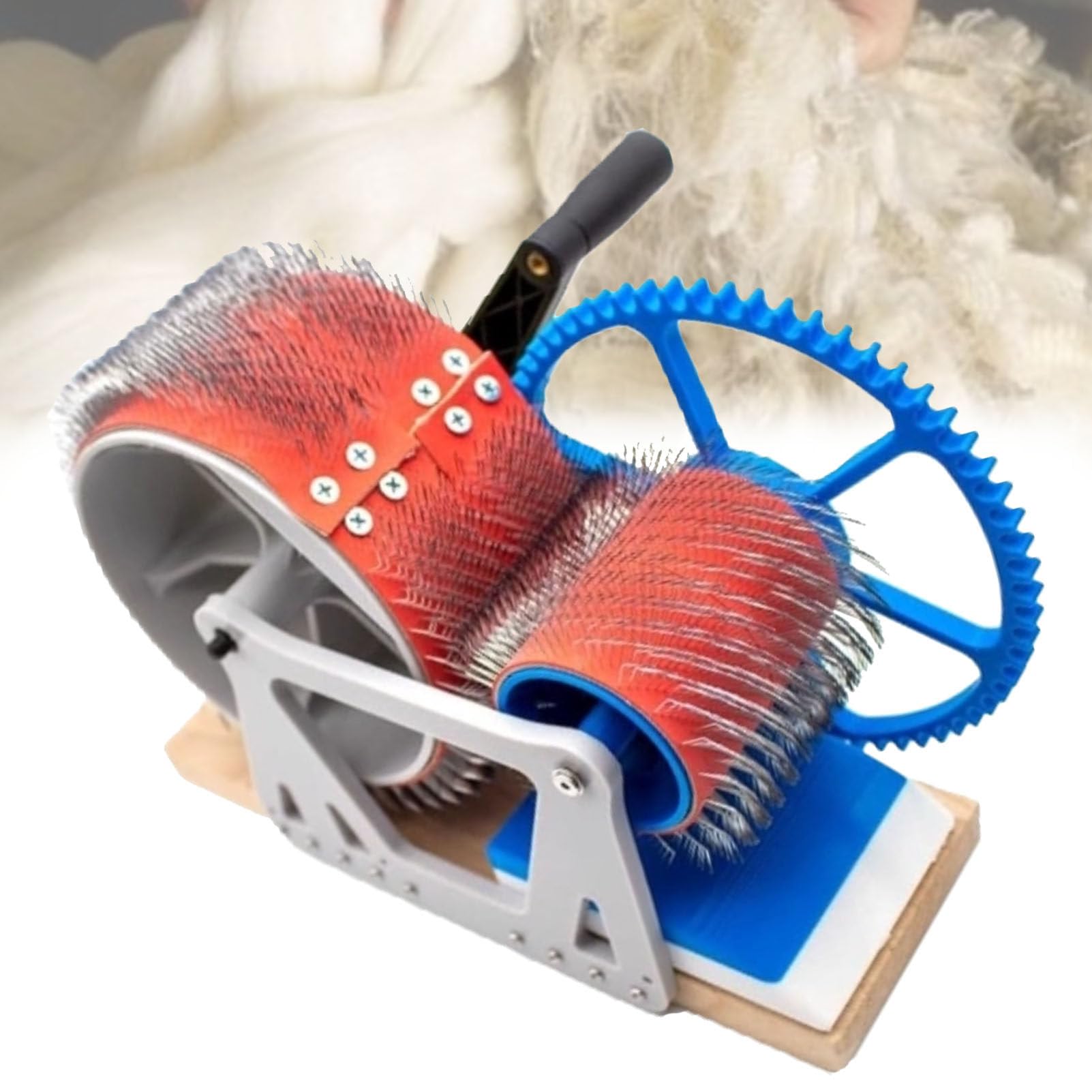 Pfps Manual Wool Carding Machine with Hand Crank, Wide Wooden Drum Carder for Fiber Blending, Combing, Spinning, DIY Felting Projects Whiteblue