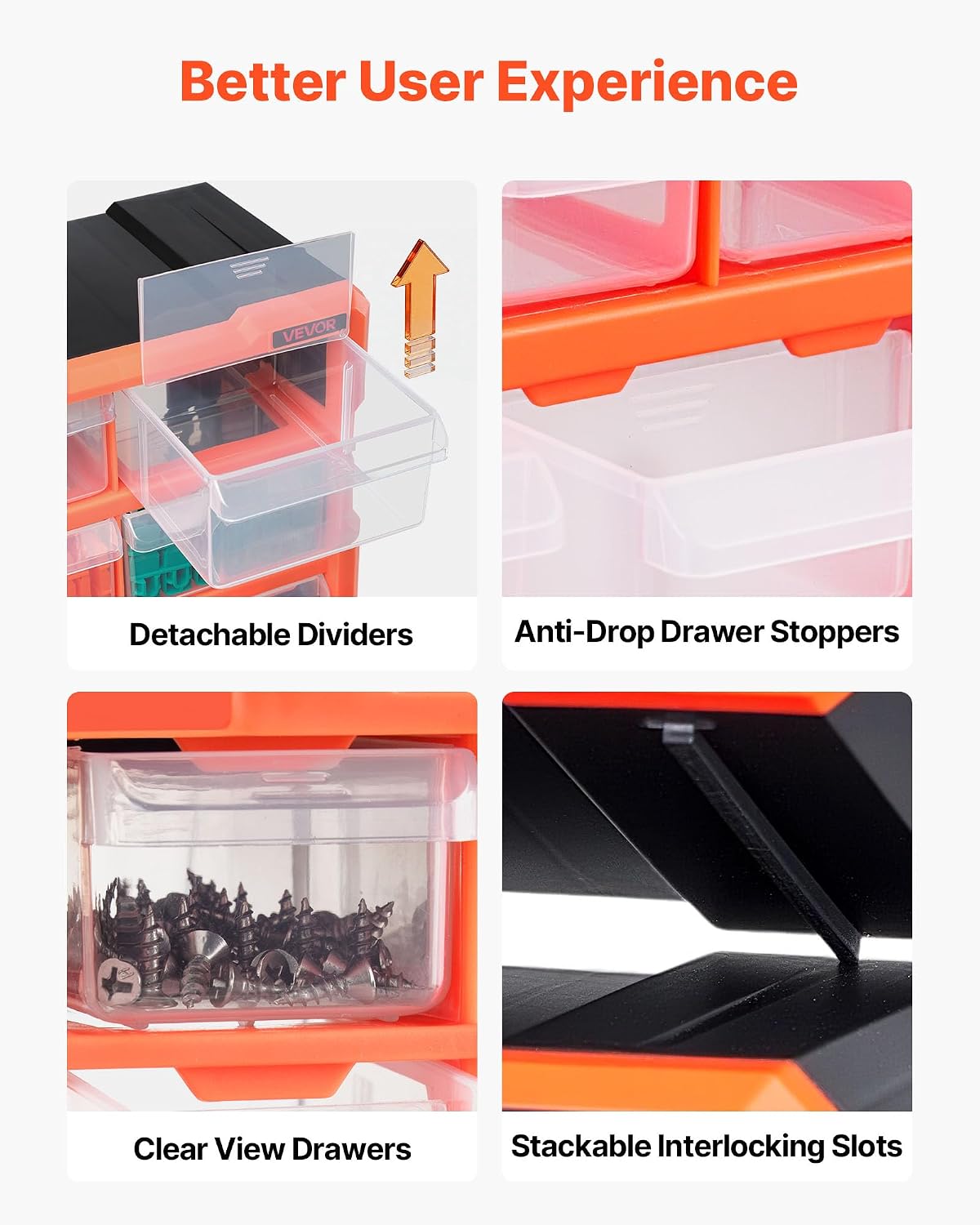 VEVOR 39-Drawer Storage Organizer, Plastic, Drawer Storage Cabinet for Garage Organization, Stackable Small Parts Organizer, Wall-Mounted Toolbox, for Hardware, Beads, Screws, Crafts, Building Bricks