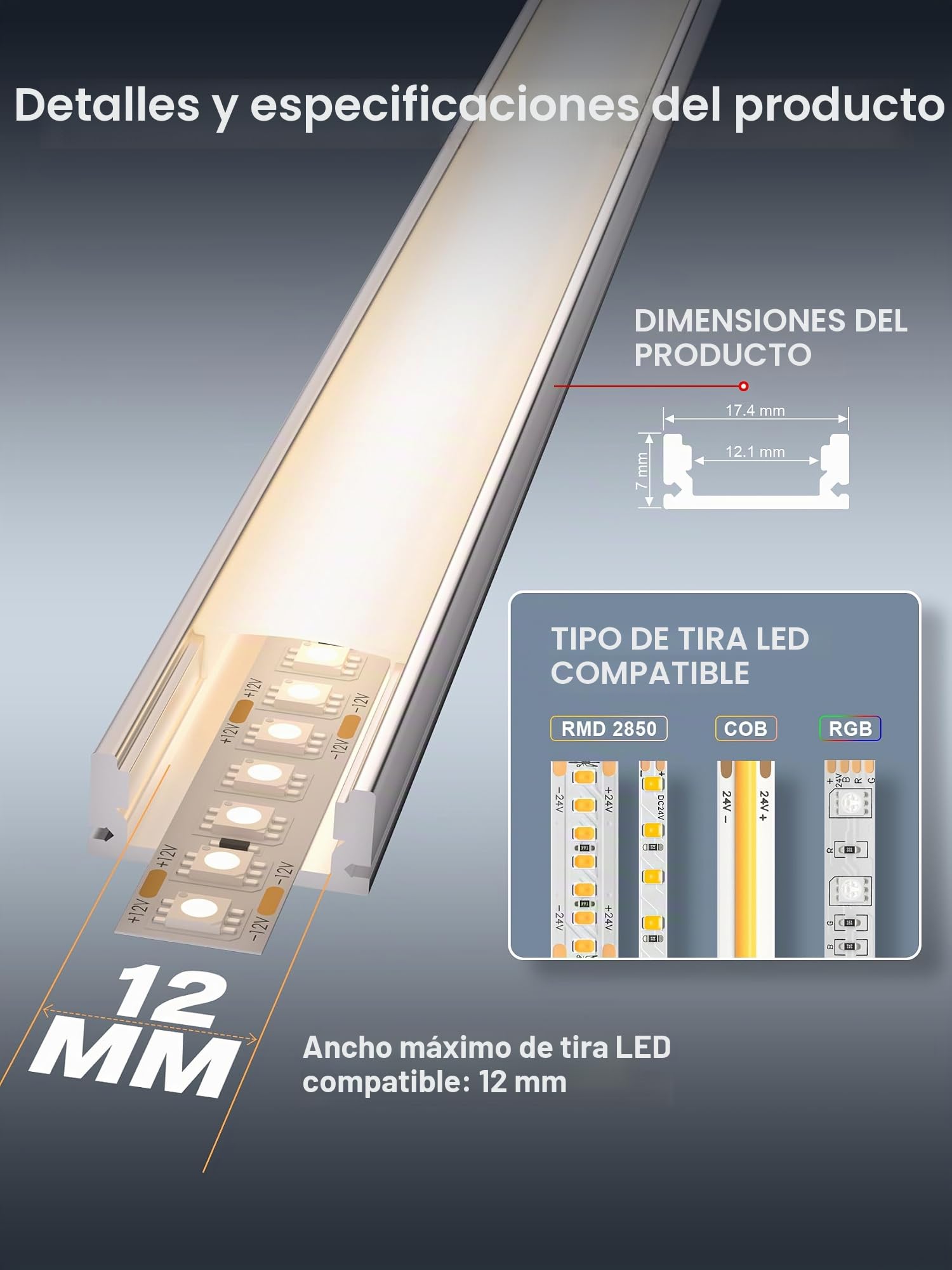 LED Perfil U forma de Aluminio para Tira Canaleta con Difusor Opaco y Transparente Empotrable (U-form, 6×1 Meter)