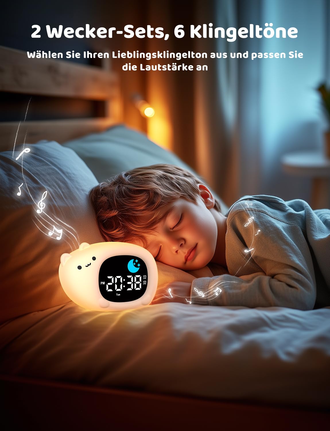 YISSVIC Lernwecker für Kinder, Tag und Nacht, 2 Alarme, 3 Weckzeiten, 12/24 Stunden, Snooze, 10 Lieder, Helligkeit des Displays, verstellbar, Lichtwecker, 7 Farben, automatische Abschaltung in
