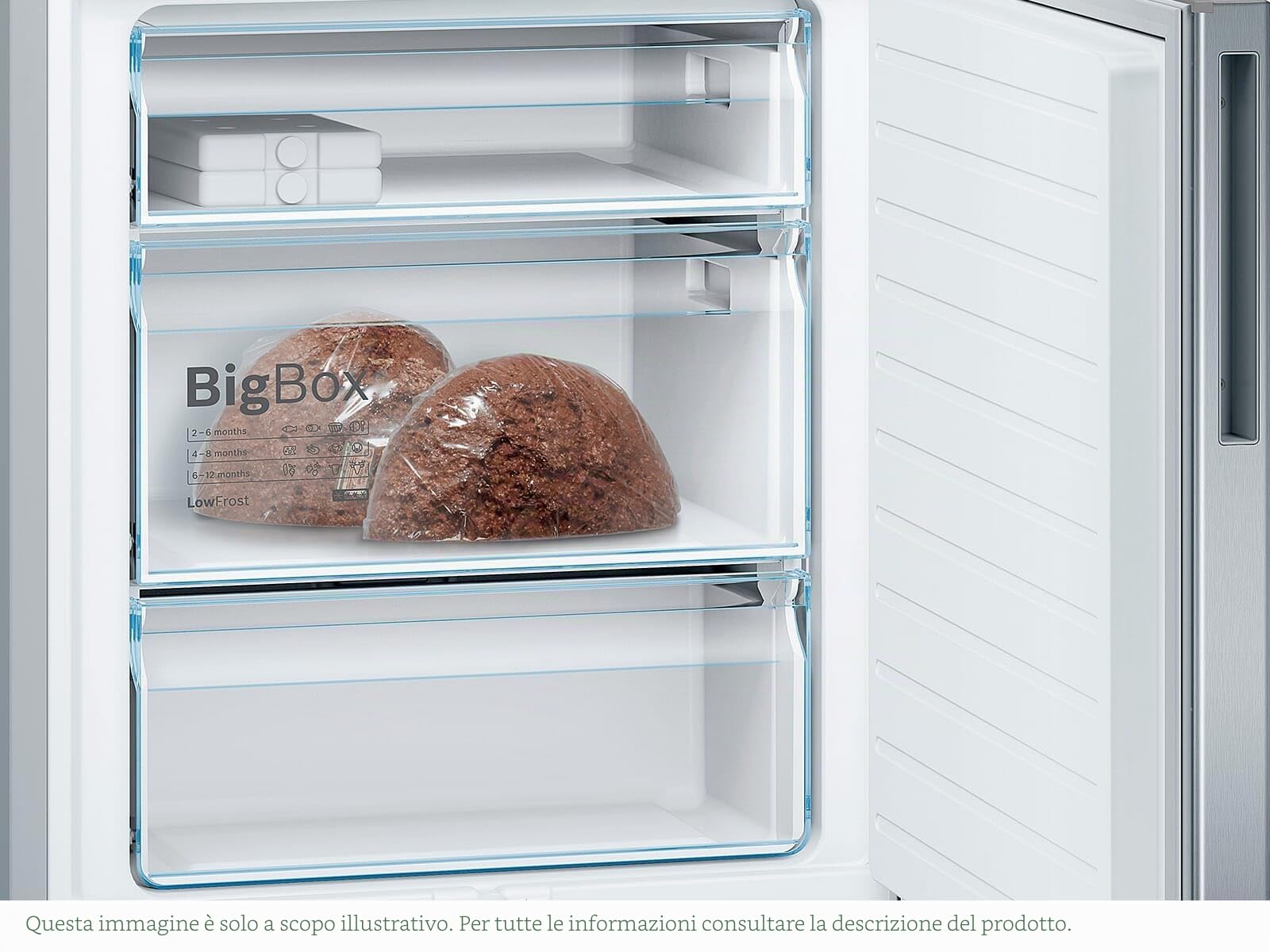 Bosch KGE49AICA Serie 6 - Frigorifero XXL, 201 x 70 cm, extra largo, frigo da 302 l + congelatore da 111 l, VitaFresh, sbrinamento raramente, BigBox spazio per congelatore grande