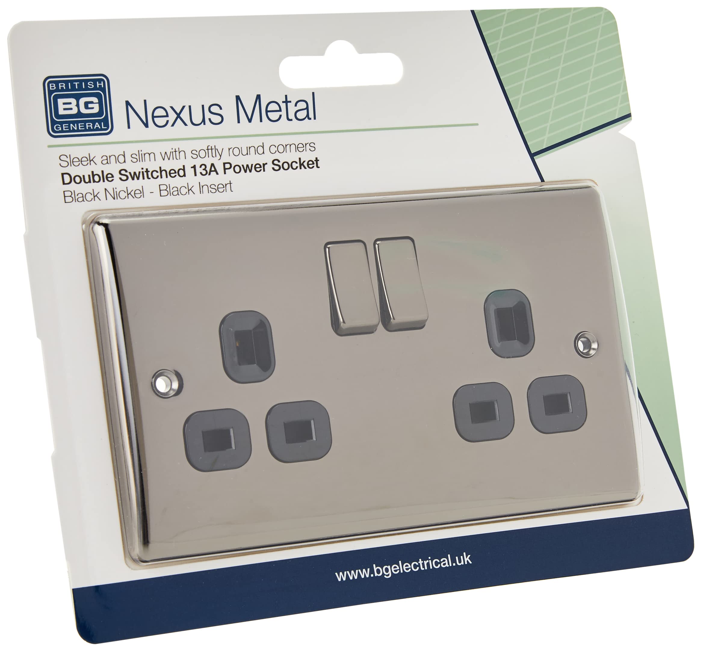 British General ?Black Nickel Bg Electrical 2 X Nexus Metal 2 Gang 13A Switched Socket Black Nickel