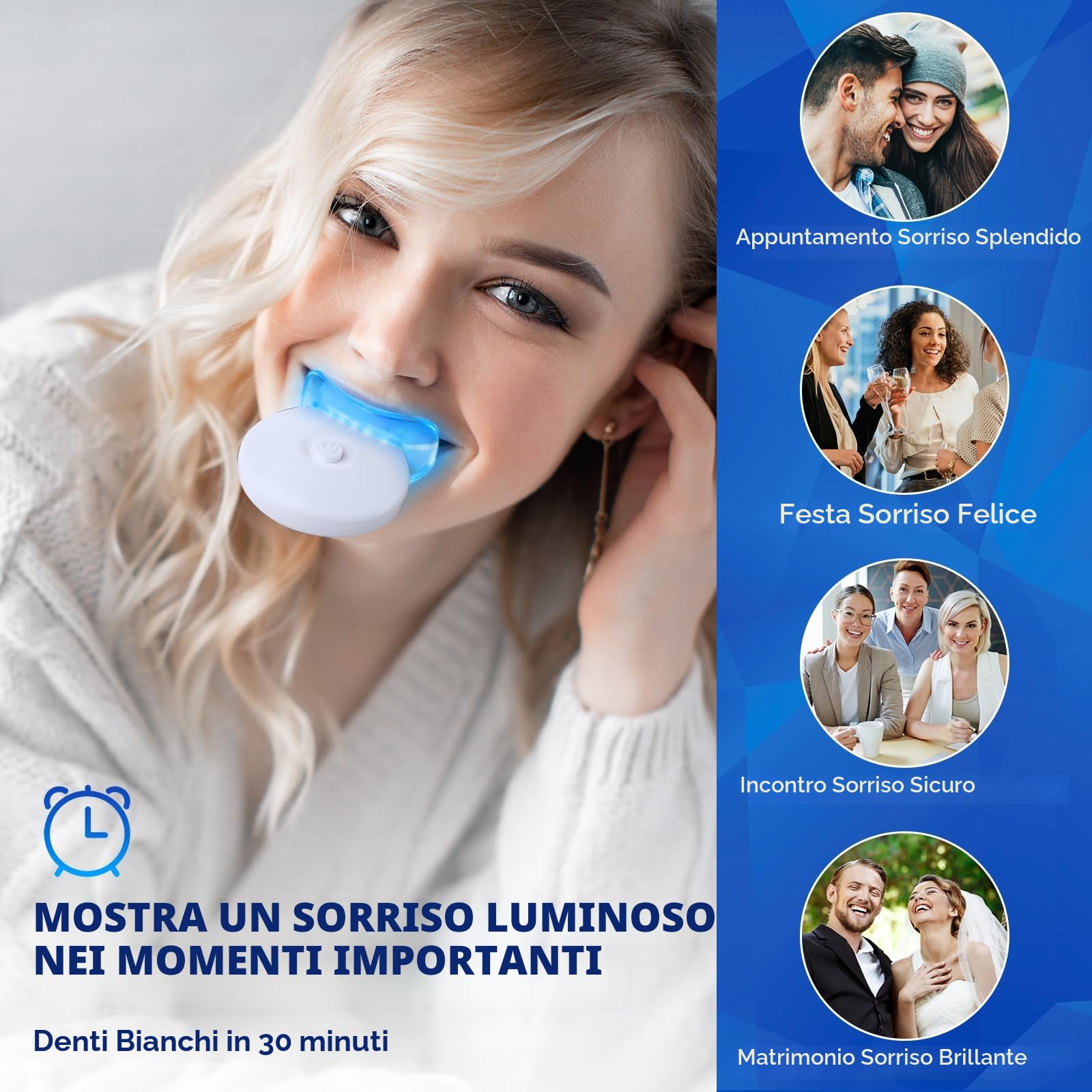 Kit Sbiancante Denti Professionale - Sbiancamento Denti LED 6 Gel + 2 Gel Desensibilizzanti, Rimuove Macchie Profonde