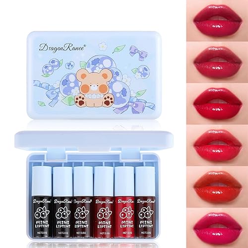 Juego de tintes de labios de 6 colores, brillo de labios coreano, tinte de labios acuosos, tinte multiuso para labios y mejillas, mini lápiz labial