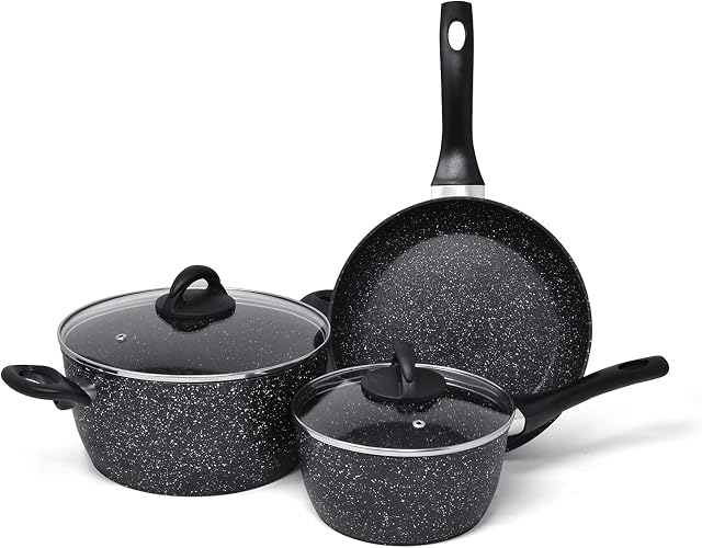 Joejis Set of 3 Induction Frying Pan with Cool Touch Handle Aluminium Non-Stick Frying Pan Set with Glass Lids Multipurpose for Boiling Frying or Sautéing Healthier Meals with Less Oil