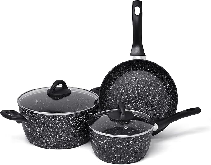 Joeji's Kitchen Juego De 3 Ollas y Sartenes Induccion Antiadherente - Vitroceramica Set Ollas Y Sartenes Batería Cocina Inducción Para Hervir Freír o Saltear Comidas Más Saludables Con Menos Aceite en oferta en Amazon
