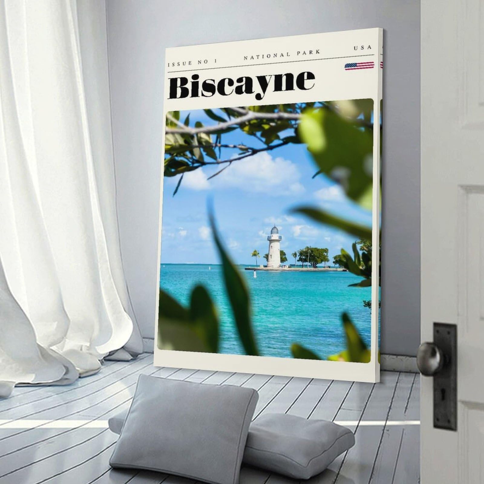 Junmoney Frame-Style-13 Biscayne National Park Lighthouse Travel Art Canvas Wall Art, 08X12inch(20X30cm), For Bedroom, Guest Room Or Reading Nook, Decorative Wall Art For Cosy Rooms