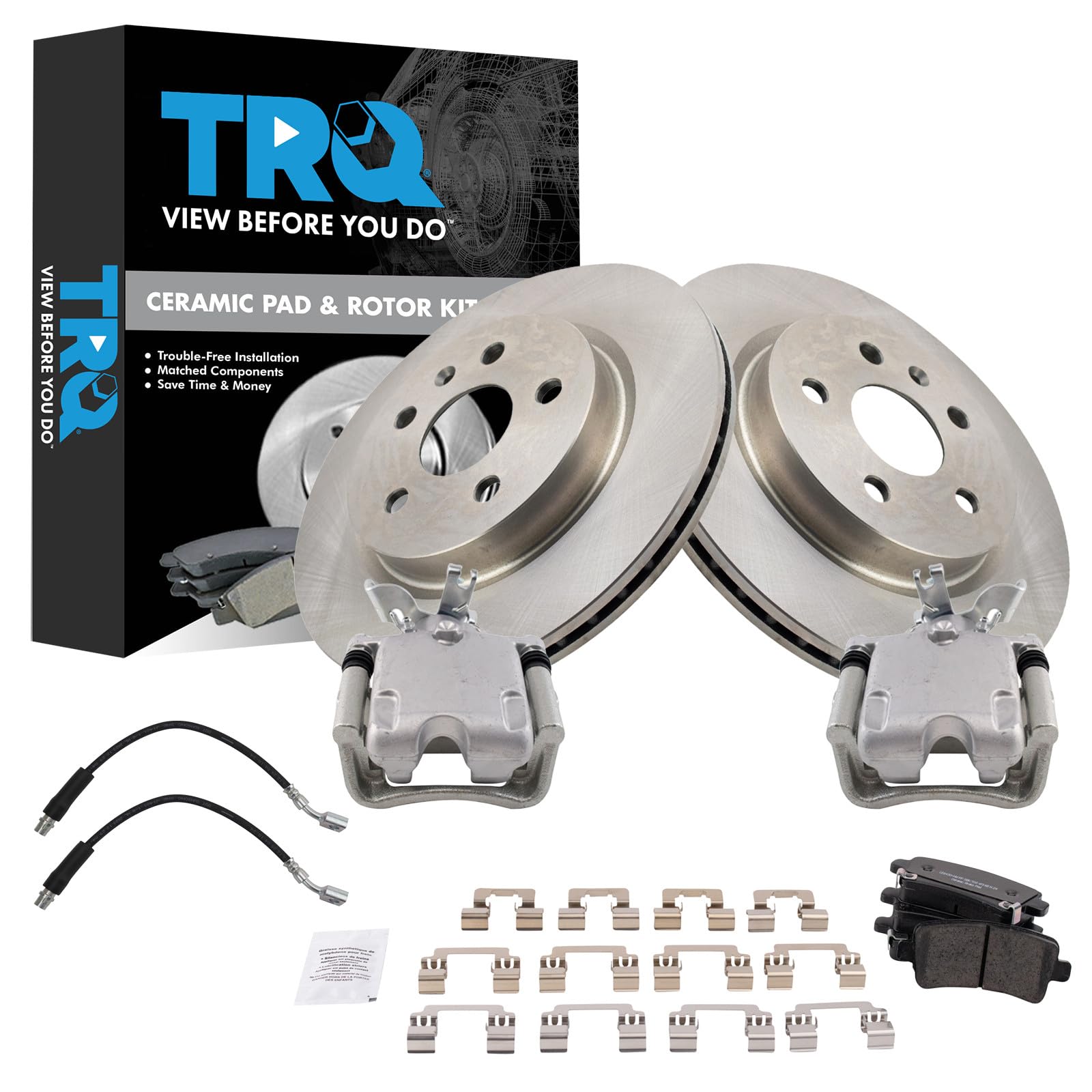 TRQ Rear Brake Pad and Rotor Set Ceramic 315 mm Rotors Calipers Compatible with 2014-2015 Chevrolet Malibu
