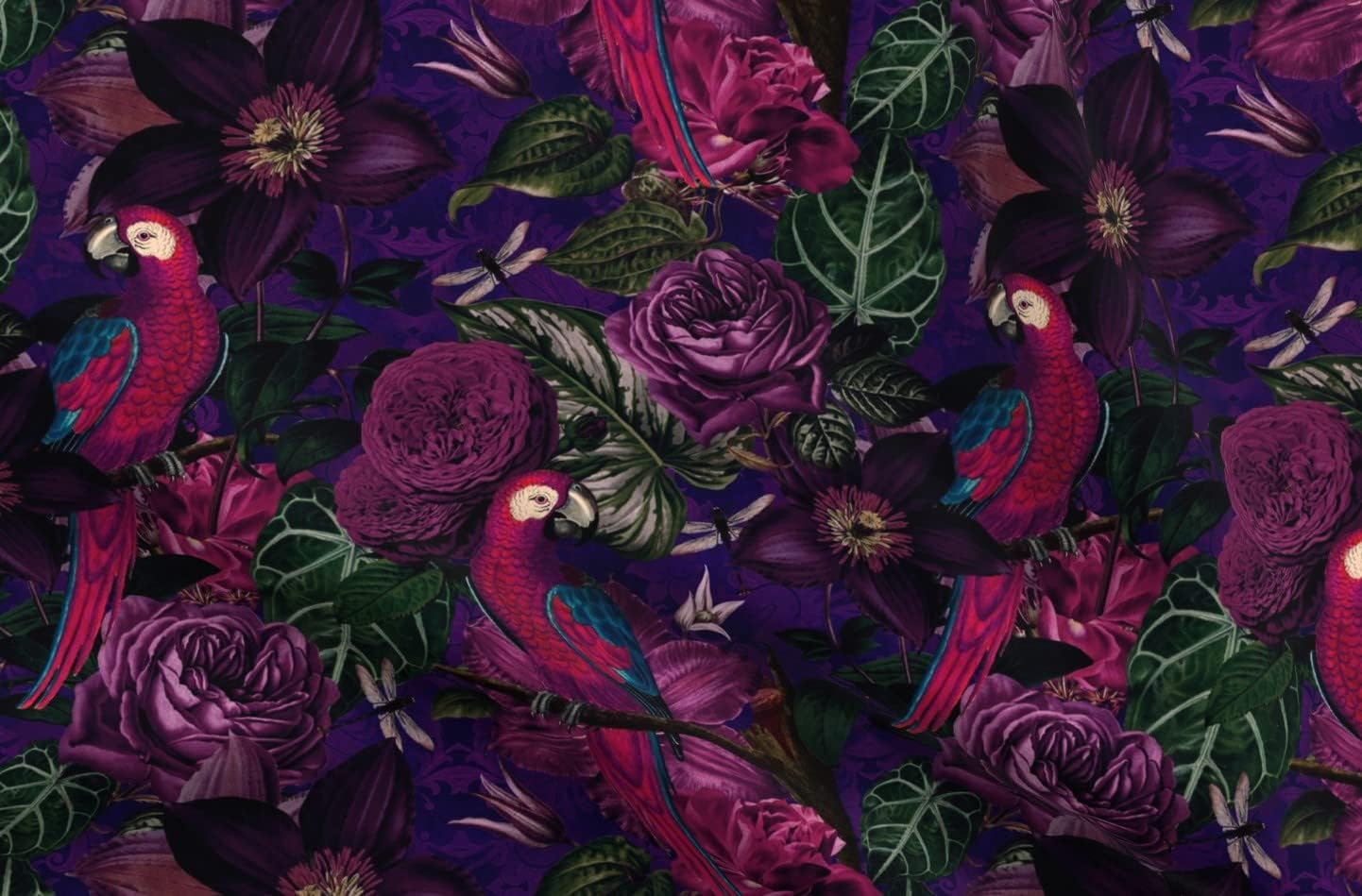 Spoonflower Fabric - Moody Florals Vintage Inspired Dark Jewel Tones Jungle Parrot Gothic Printed on Organic Cotton Sateen Fabric by The Yard - Sewing Quilting Apparel Home Decor