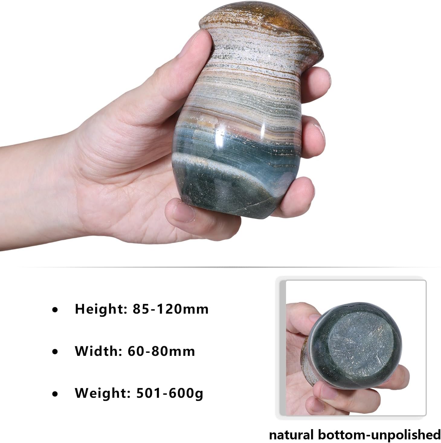 Mushroom Statue for Home Garden Decor, Natural Ocean Jasper Stone Figurine Crystal Stone for Energy Balancing, Spiritual Healing, 1.1-1.32lb