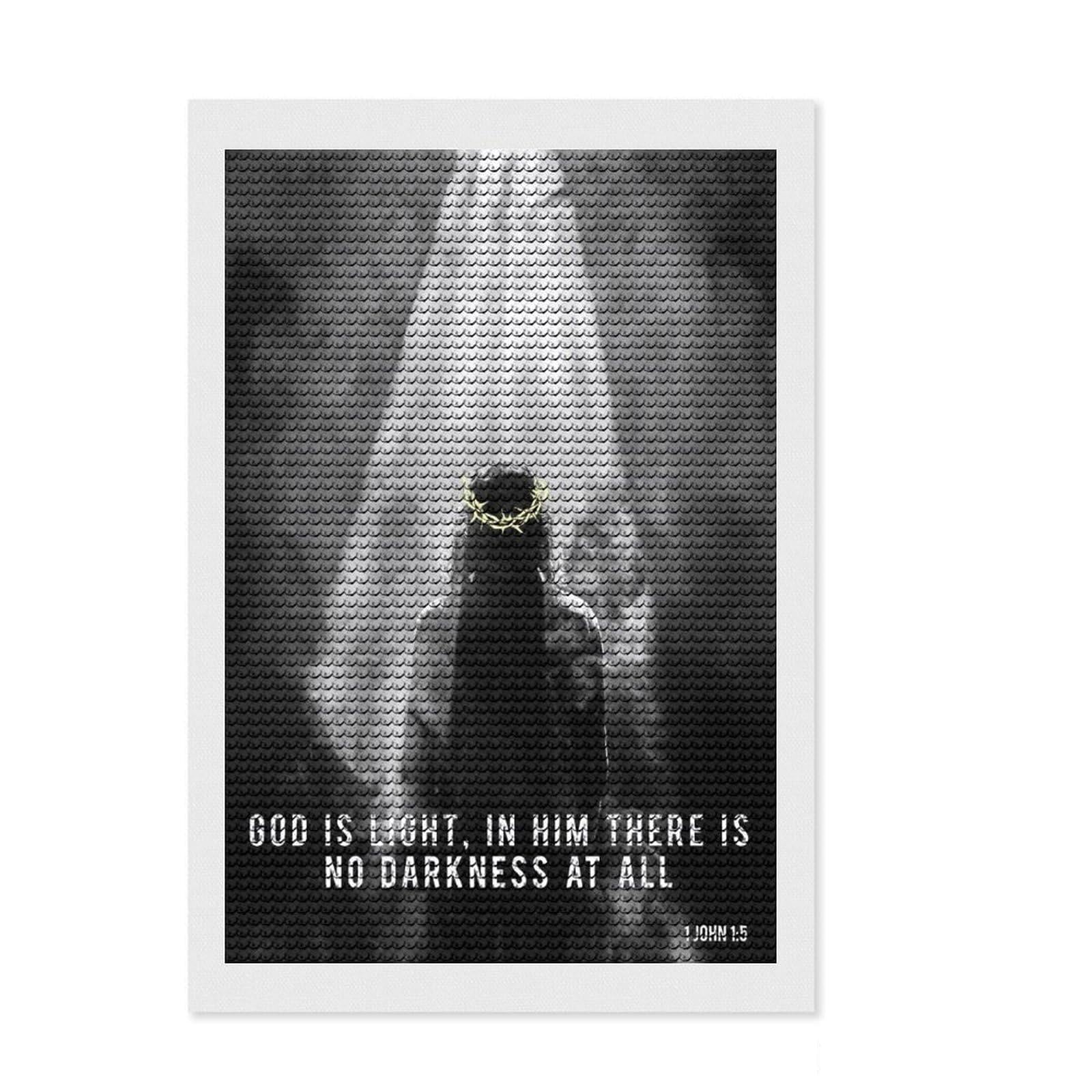 Junmoney Jesus Light Diamond Art Canvas 8"x12", Mindful Craft Activity, Easy to Enjoy, Cosy Home Accent, Birthday Gift, Simple to Start