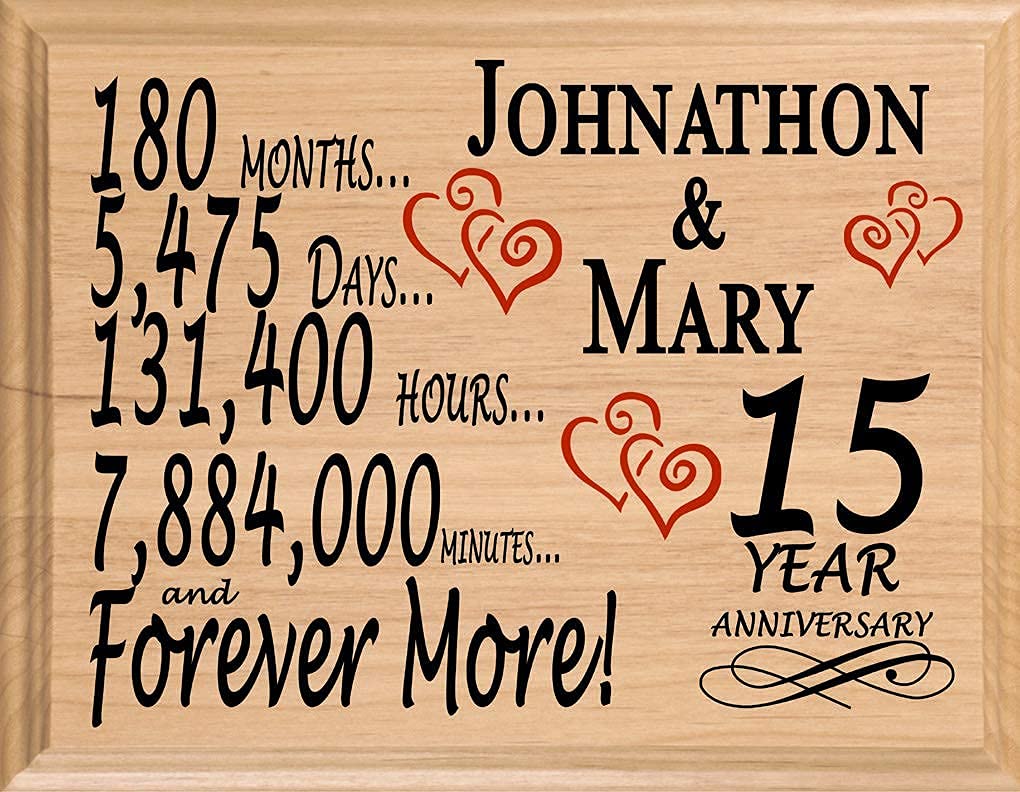 Anniversary Sign Gift Personalized 9th Year Wedding Anniversary Present for Wife Husband Couple - Solid Wood - Made in the USA (15 Year)