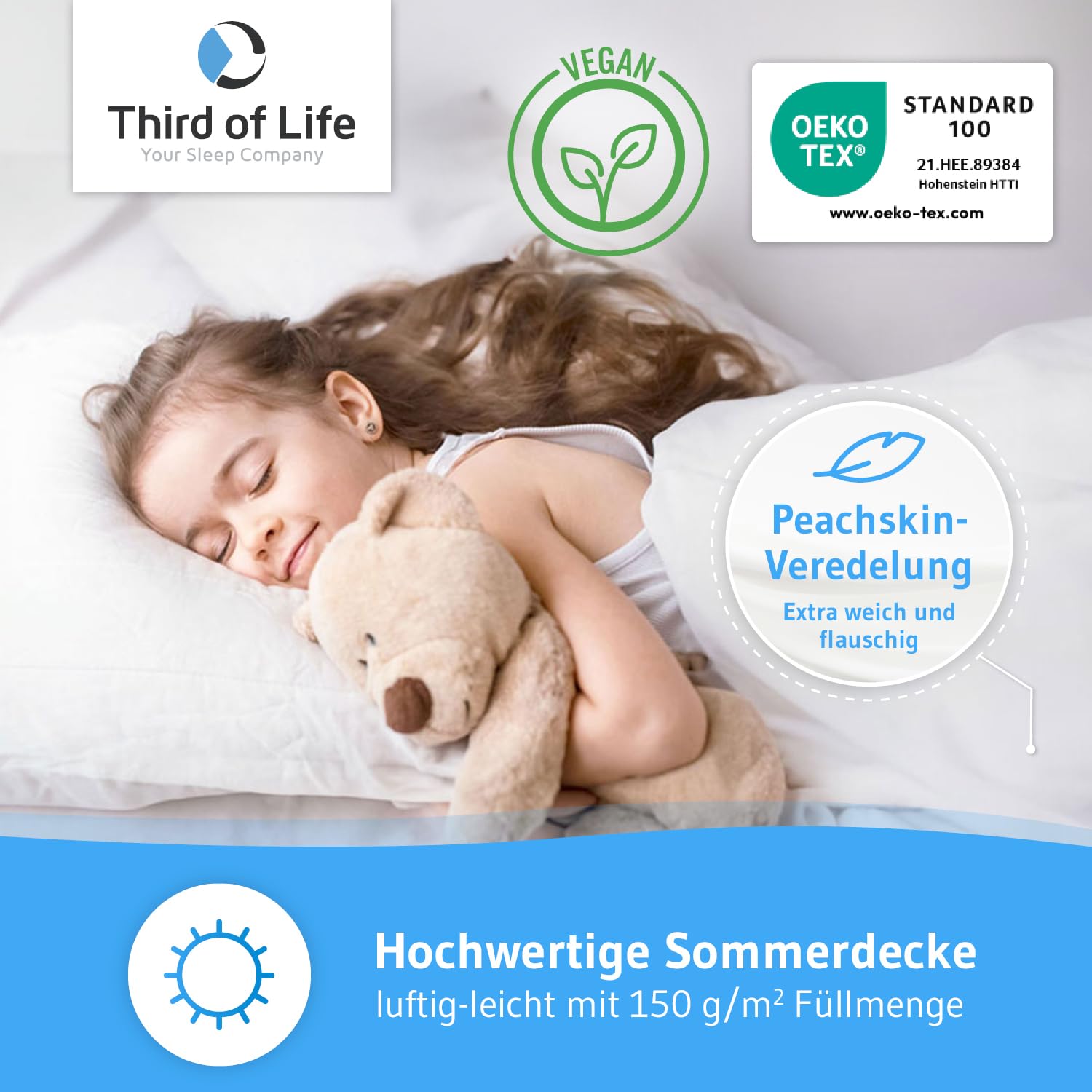 Verda Kinderbettdecke 100x135 cm | decken 100% recycelt | Nachhaltige Sommer-Stepp-Decke | Thermoregulierend für warme Nächte | Zertifizierte Materialien