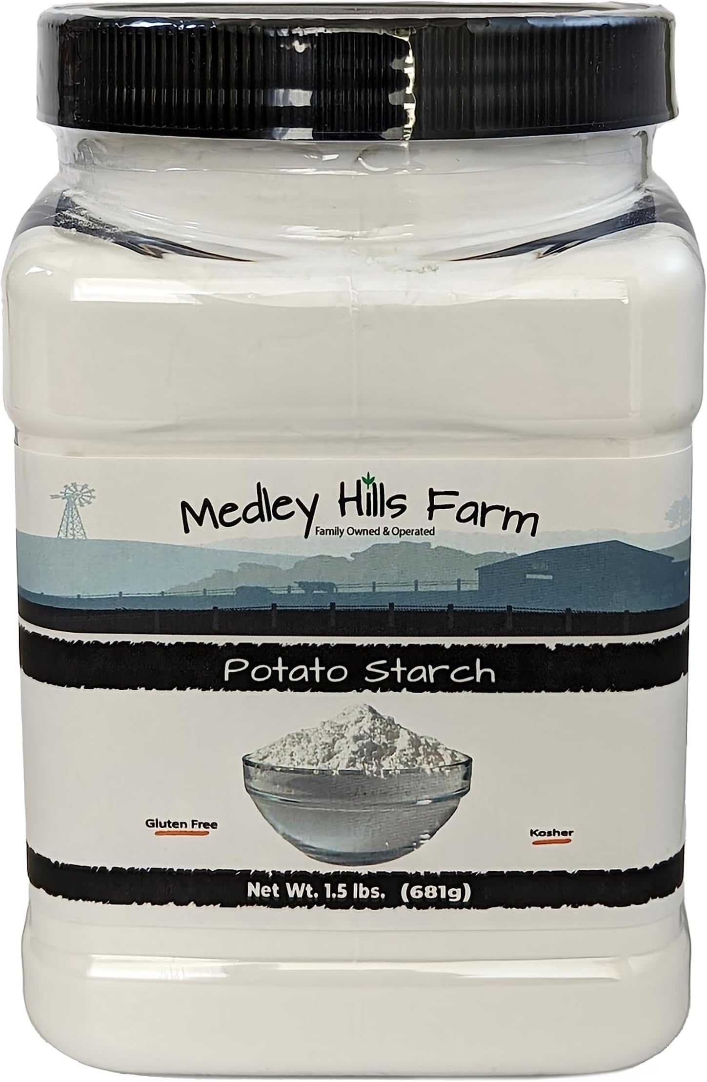 Potato starch gluten free by Medley hills farm 1.5 lbs. in Reusable Container - No Artificial Ingredients or Preservatives, Great for Thickening, Cooking and Baking - Gluten Free - Kosher