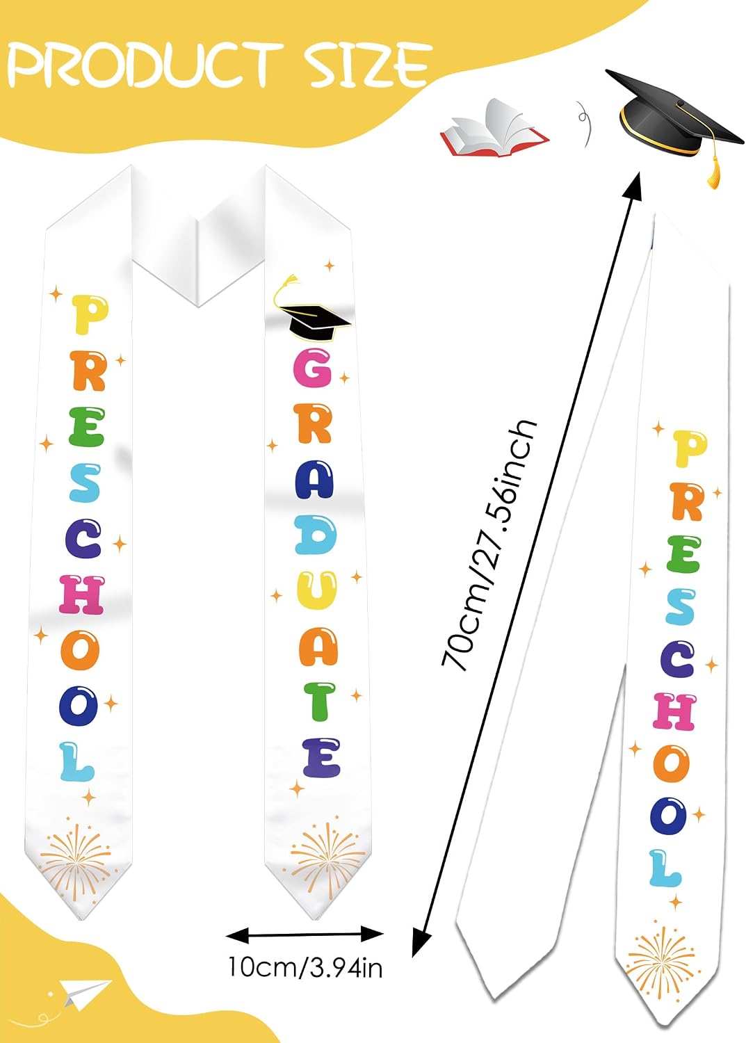 Kindergarten Preschool Graduation Cap and Stole - Grad Caps and Award Medals, Colorful Letter Printed Sash for Kid
