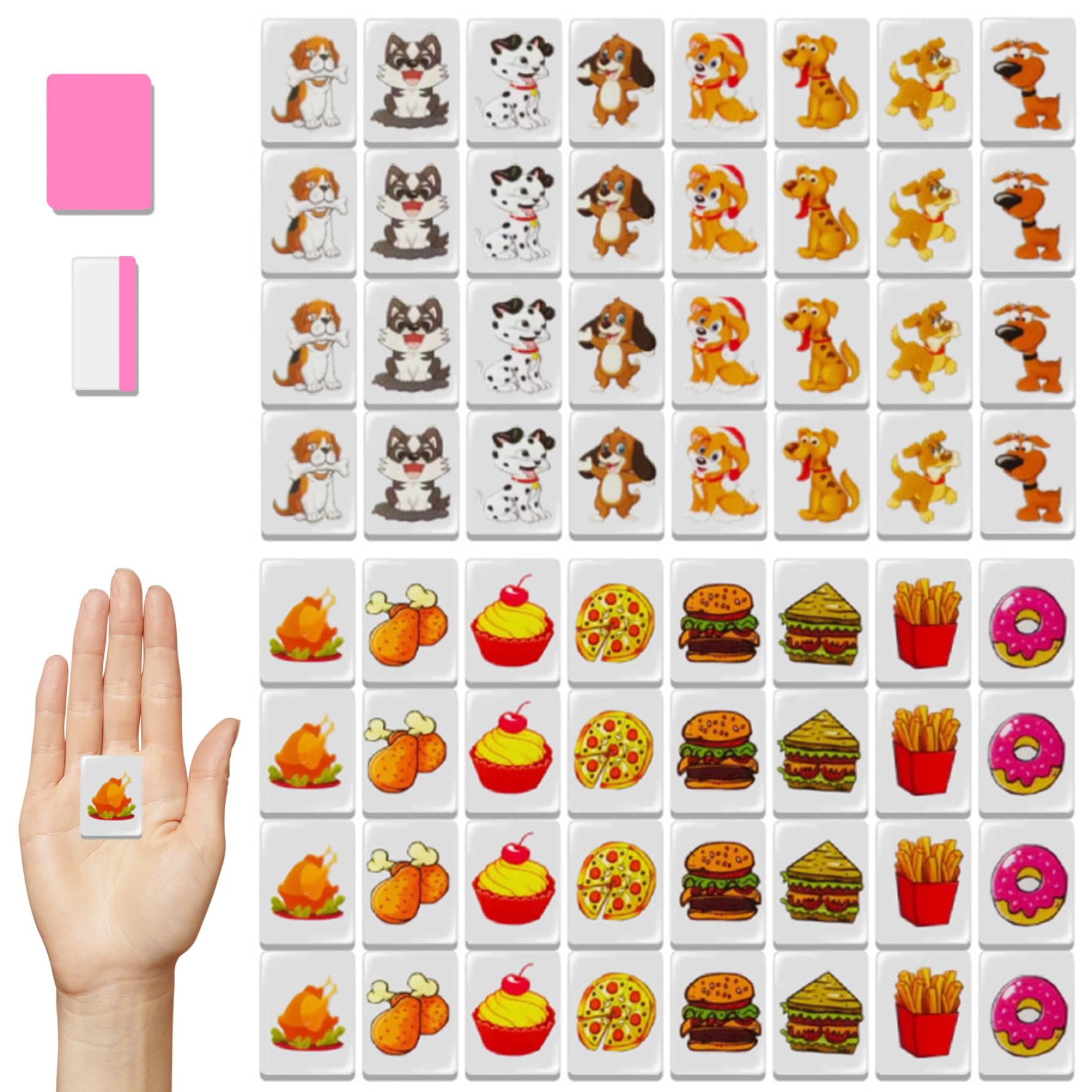 Push Tile Game 64 PCs Set, 1, 2 x 0, 9 x 0, 6 Zoll Entzückender Hund und mit Futter gemustertem Mahjong Tile Set Plastik -Push -Spiel für Kinder Erwachsene.