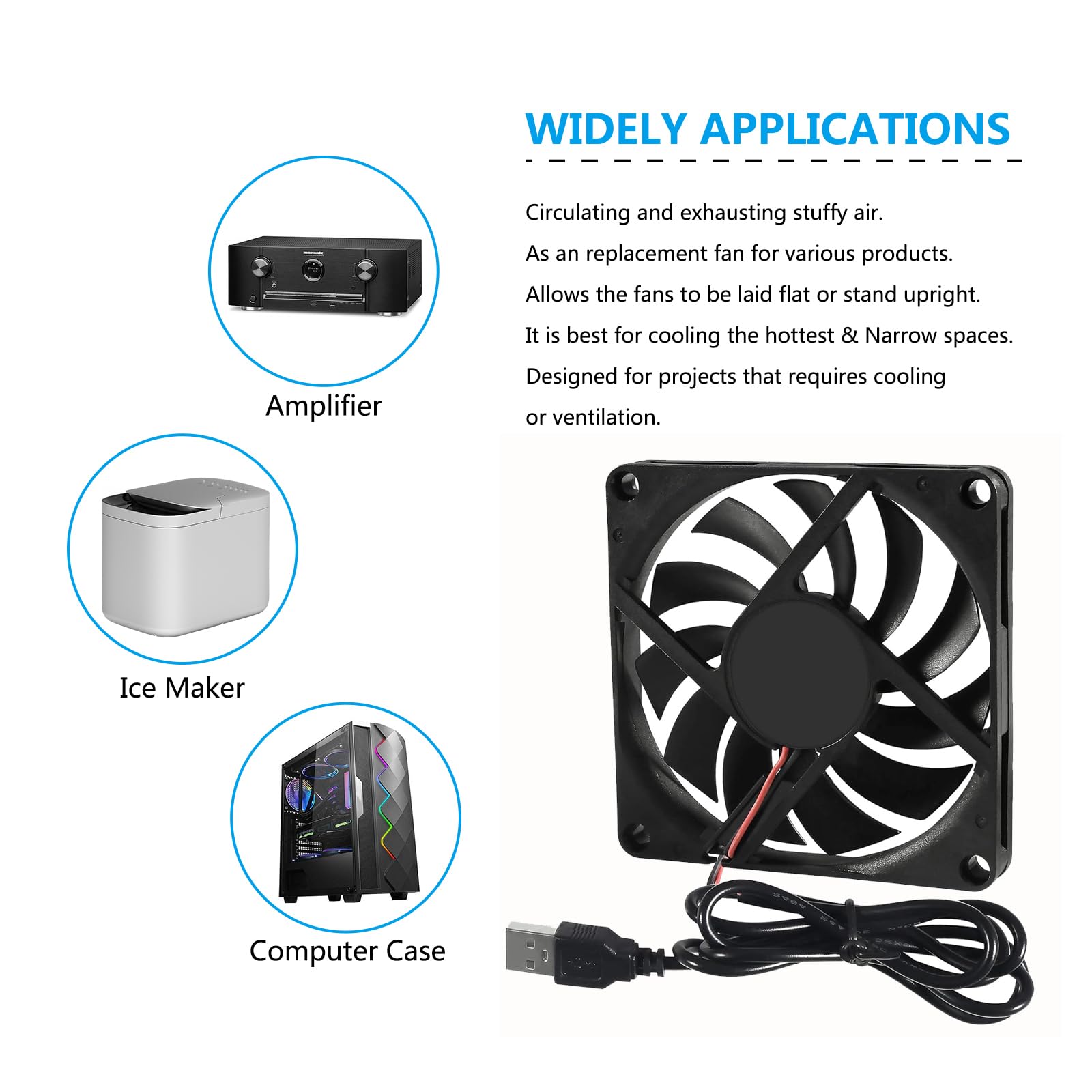 DIANN 4 ventiladores de refrigeración 8010 de 5 V 0,27 A, USB, 80 x 80 x 10 mm, sin escobillas, CC para computadora, disipador de calor, ventilador de refrigeración de 80 mm x 10 mm