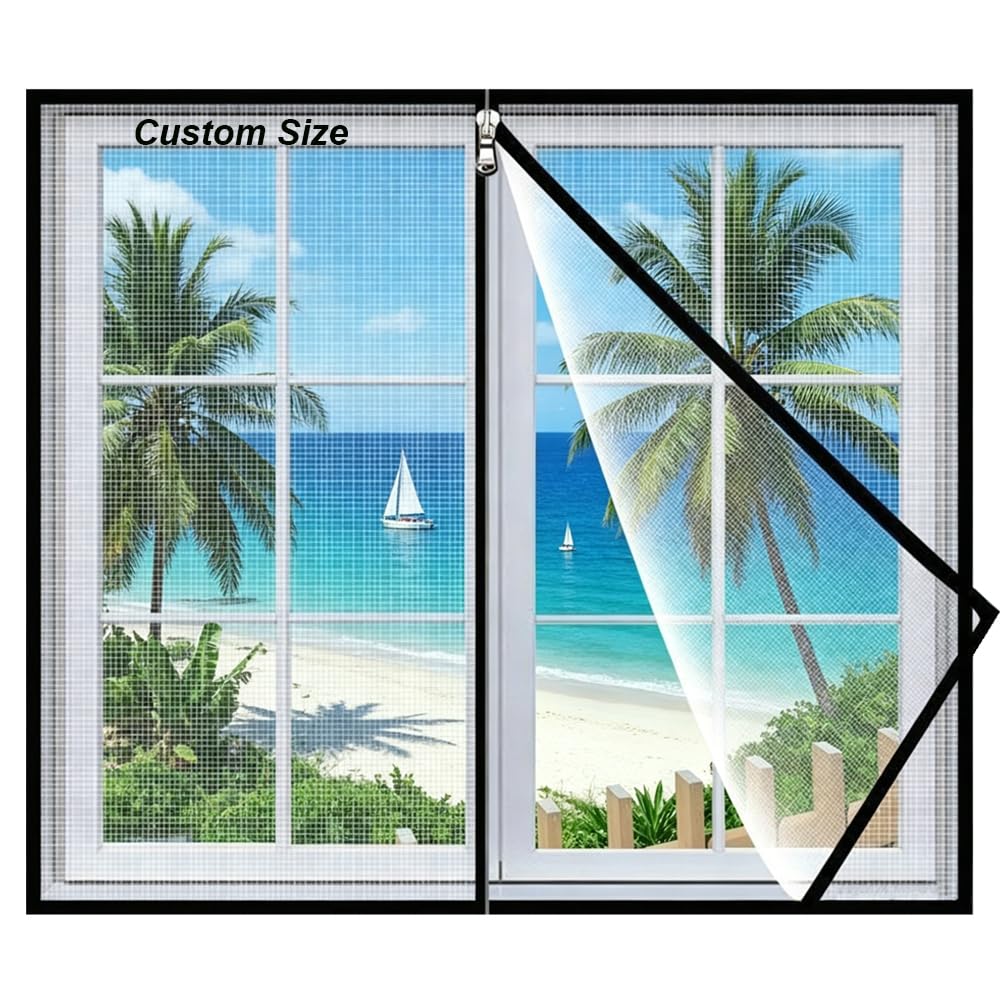 Fly Screen Window, Tear-Proof Cat Bird Isolation Net, Self-Adhesives Tape Easy Installation Insect Mesh Mosquito Bug Net for Windows, Cat Safety Net