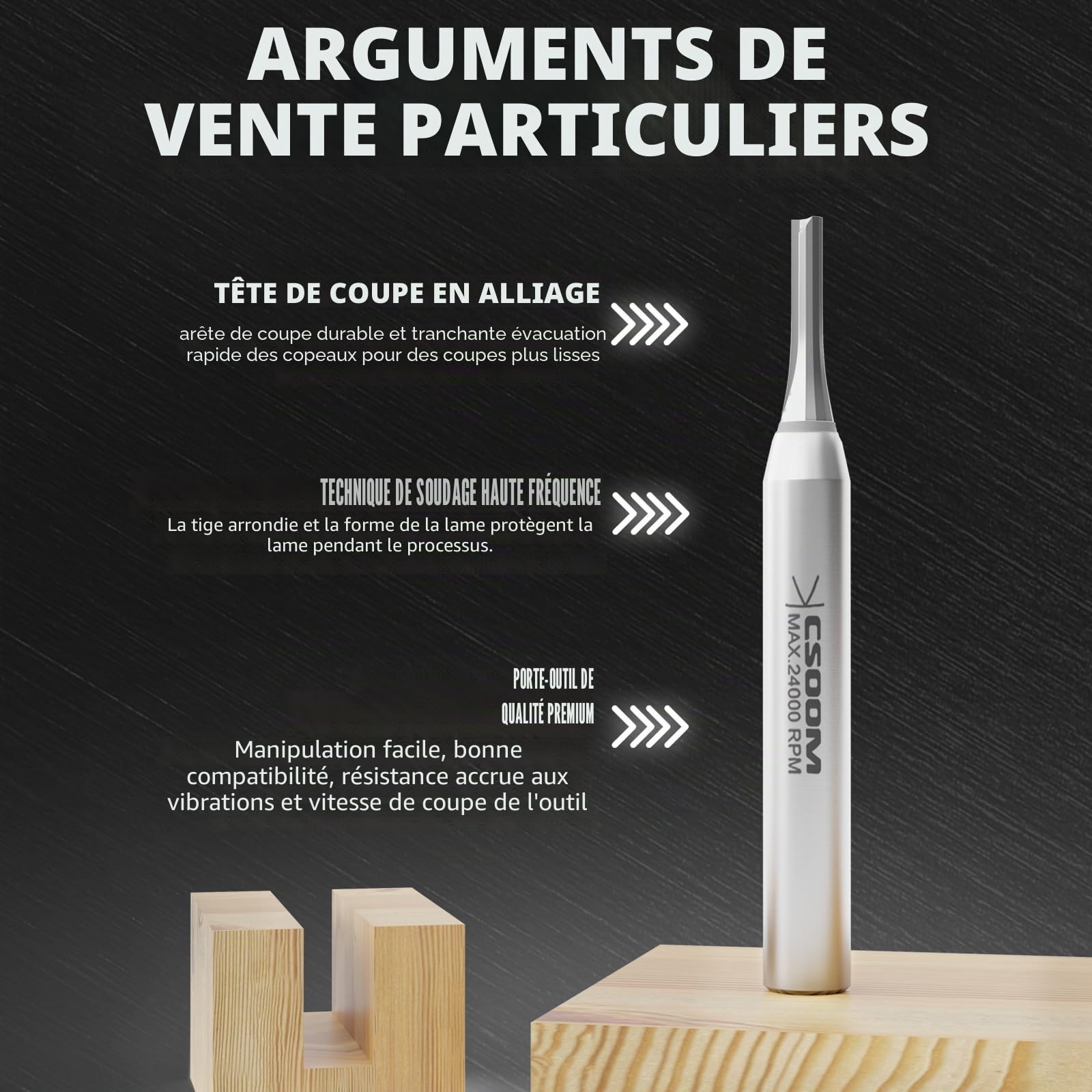 CSOOM TCT-Professional Fraise à rainurer avec tige de 8 mm, meuleuse droite CNC en carbure de tungstène, fraise à bois, convient pour tailler et rainurer 3 mm