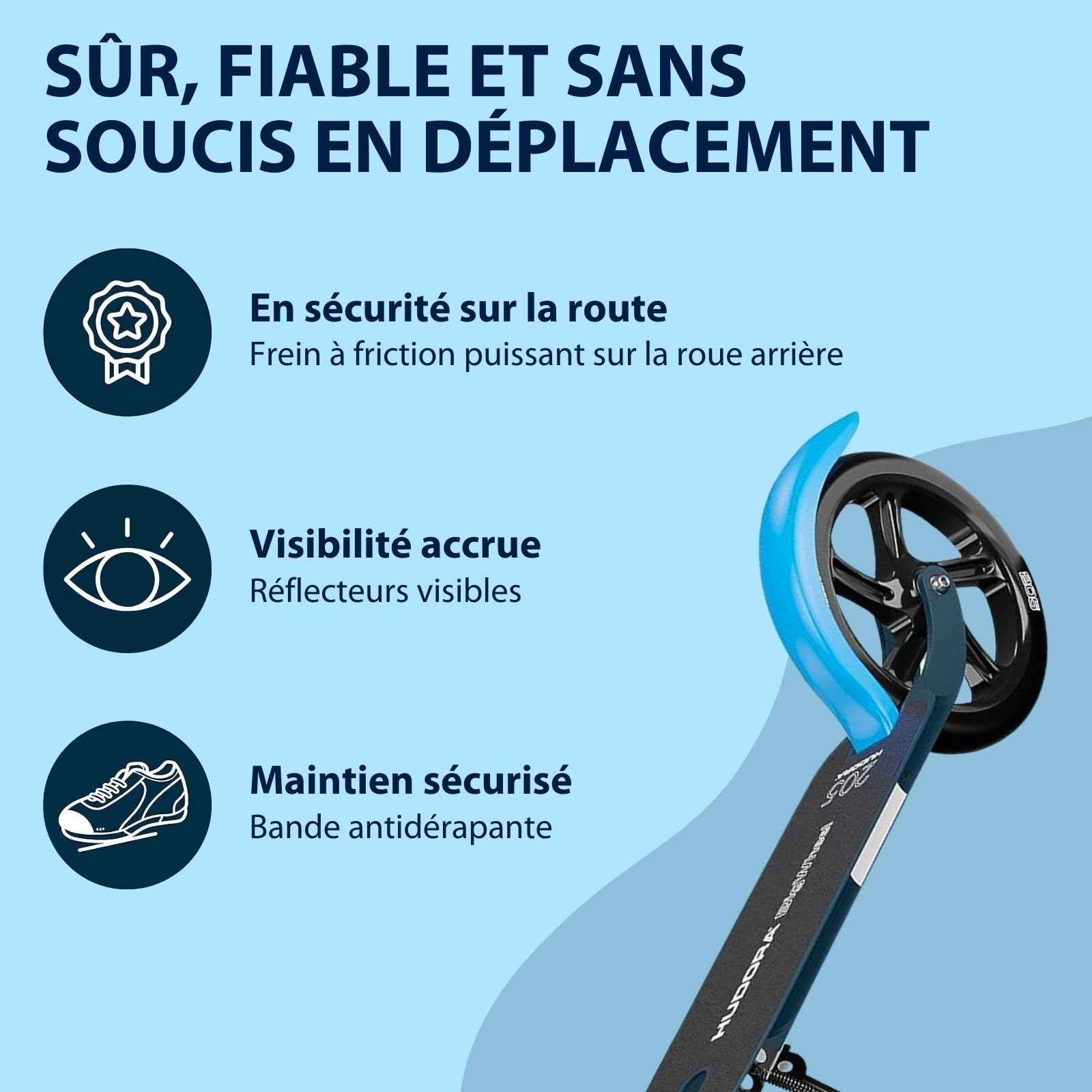 HUDORA BigWheel Scooter Pure - Trottinette stable en aluminium avec béquille - Réglable en hauteur et pliable pour jusqu'à 100kg - Jeunes et adultes