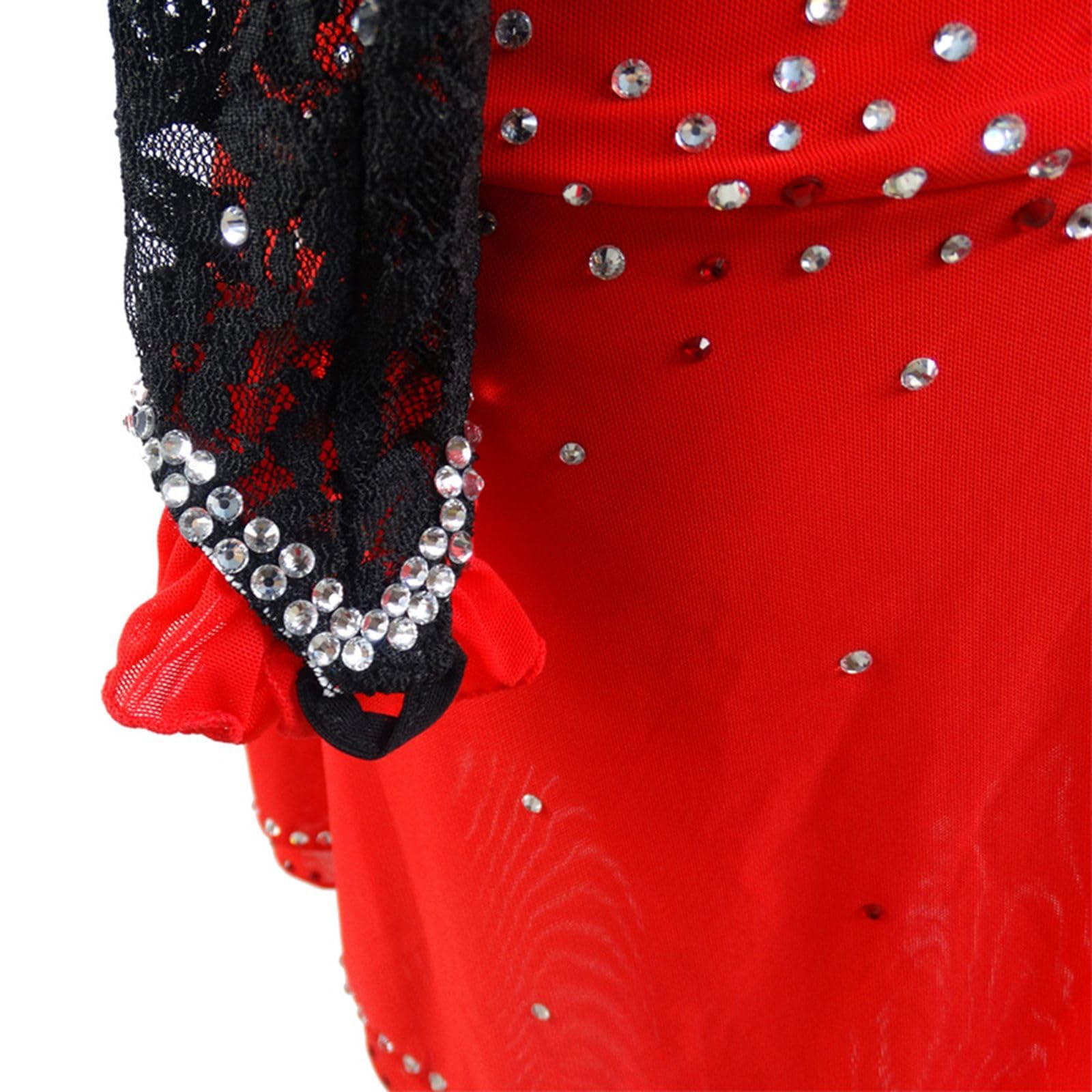 LIUHUO Eiskunstlaufkleid, schwarze Spitze, lange Ärmel, für Damen, Eiskunstlauf