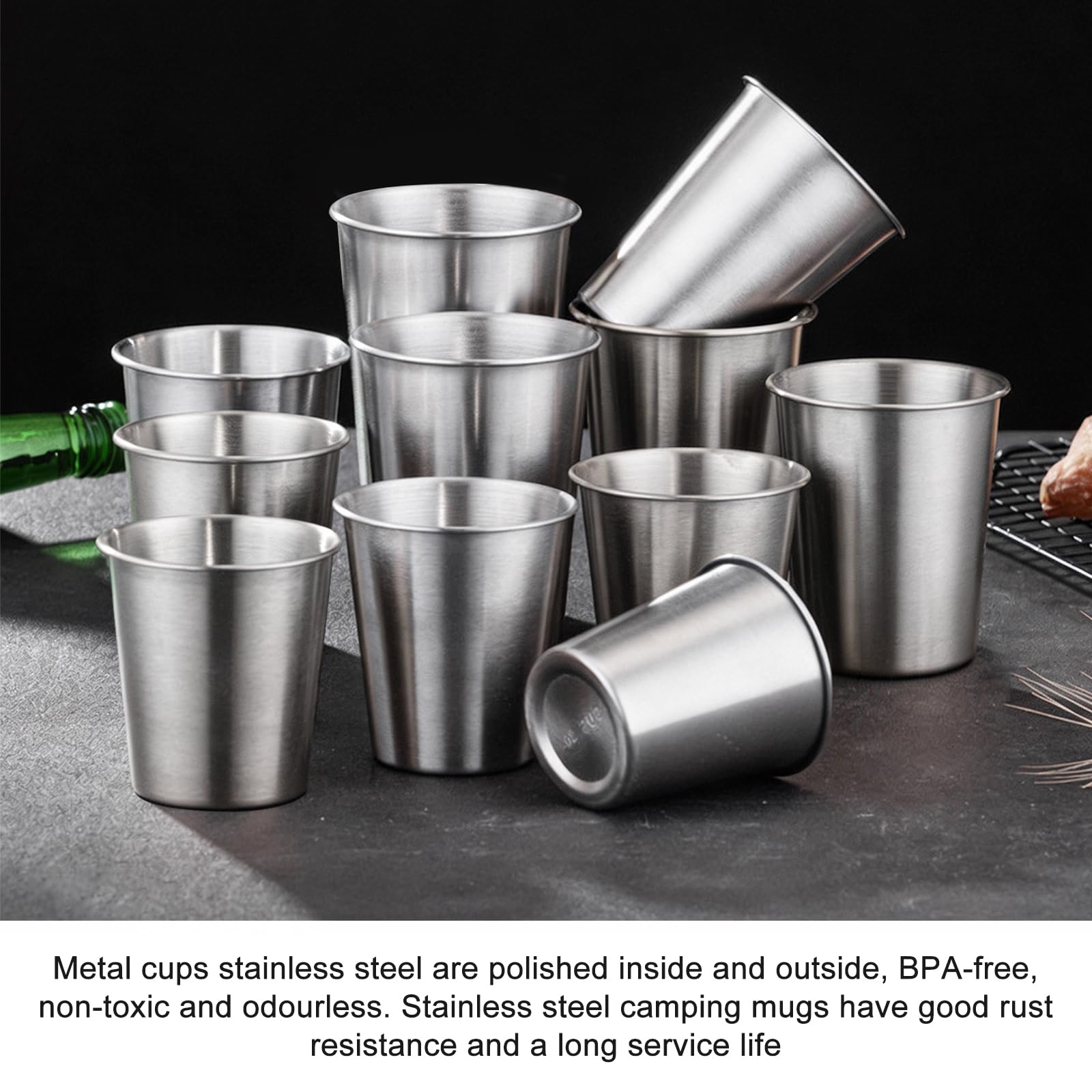 15 Stück Edelstahlbecher 260 ml, Edelstahl Becher Set, Camping Becher, Stapelbar Trinkbecher Schnapsbecher Metallbecher Bierkrüge, Edelstahl Tassen für Zuhause, Restaurant, Party, Picknick