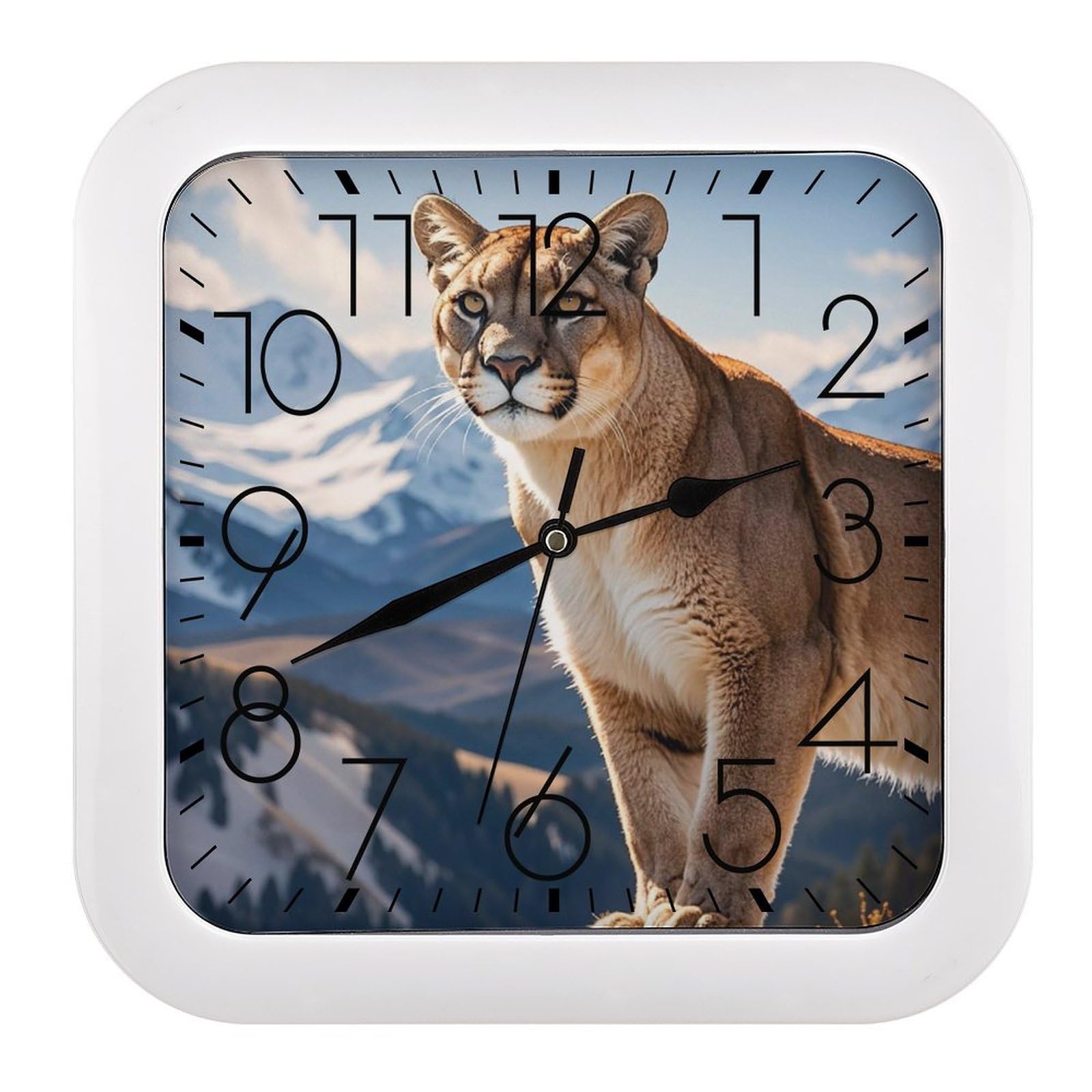 FekiLoot Panther & Mountain Lion Wall Clock Battery Operated Square Decorative Wall Clocks Silent Non Ticking Analog Clock Modern Retro Vintage Wall Clocks for Kitchen Living Room Office 10.2 Inch