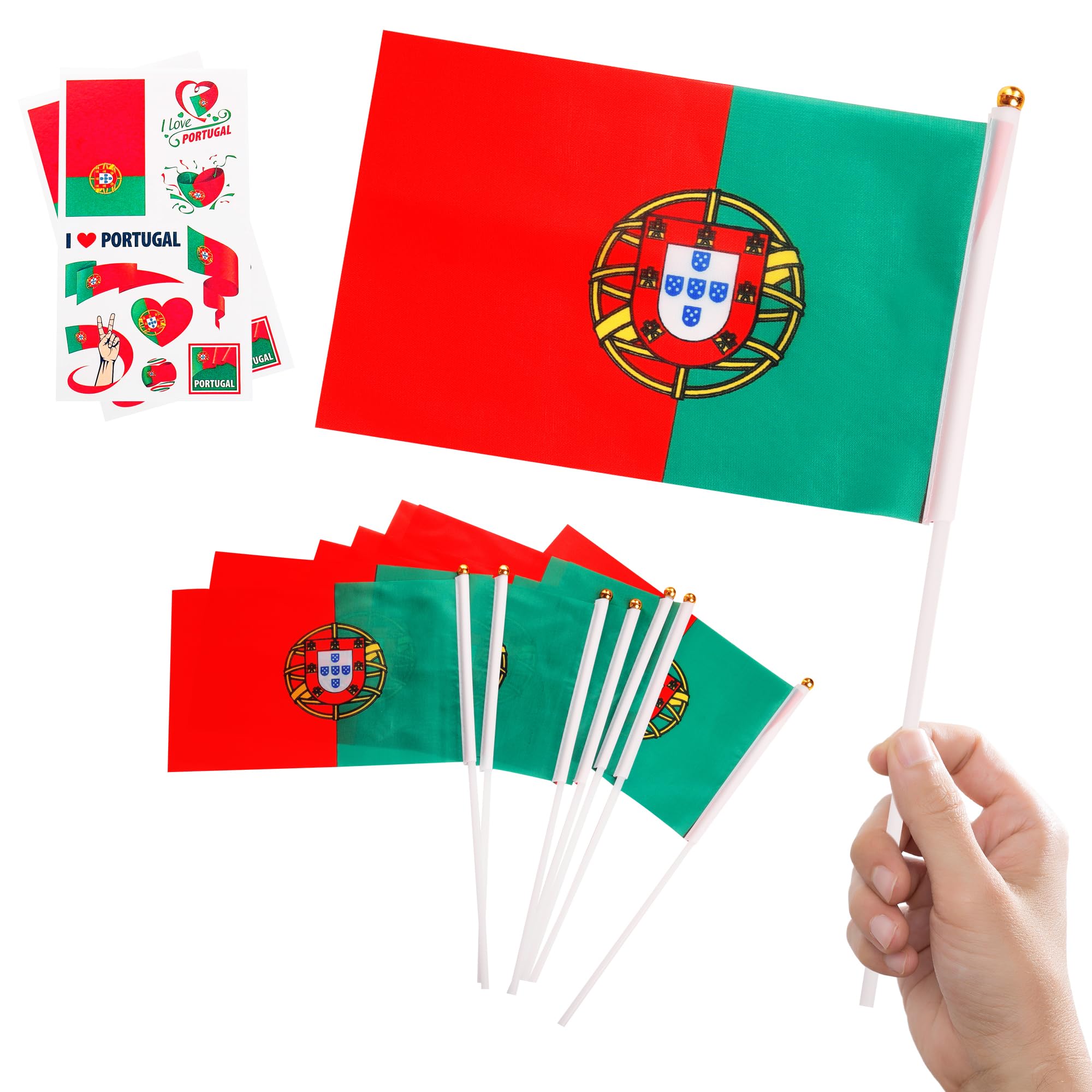 10pcs Mini Portugal Flags on Sticks & 2pcs Tattoos