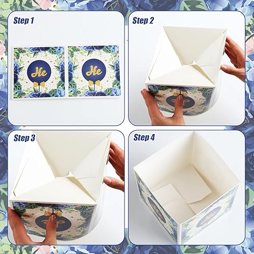 Miniatura 4 de 8 piezas de decoración de revelación de género, caja de flores para centro de mesa, caja de bebé azul marino y rubor con letras para él o ella