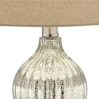 Vista 3 de Regency Hill Lili - Juego de 2 lámparas de mesa de 25 pulgadas de alto, vidrio de mercurio acanalado de metal plateado cepillado, pantalla de tambor