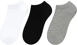 Kit 3 Pares Meias em Algodão Soquete Masculina Feminina Cano Curto Branco, Preto ou Cinza