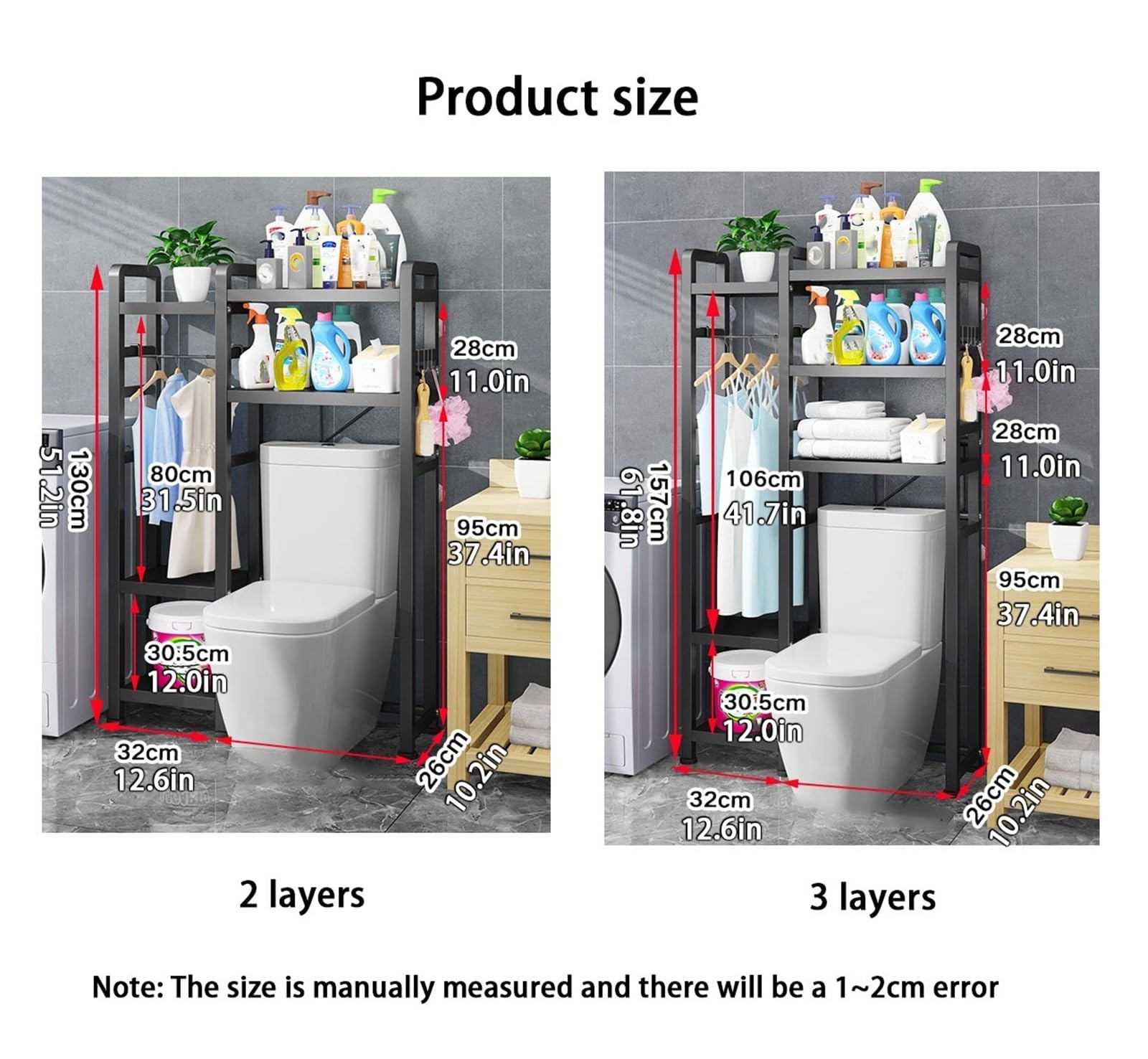 Scaffale autoportante sopra il WC, regolabile, a 2 strati, salvaspazio, per bagno, cucina, lavanderia, multiuso, colore: bianco