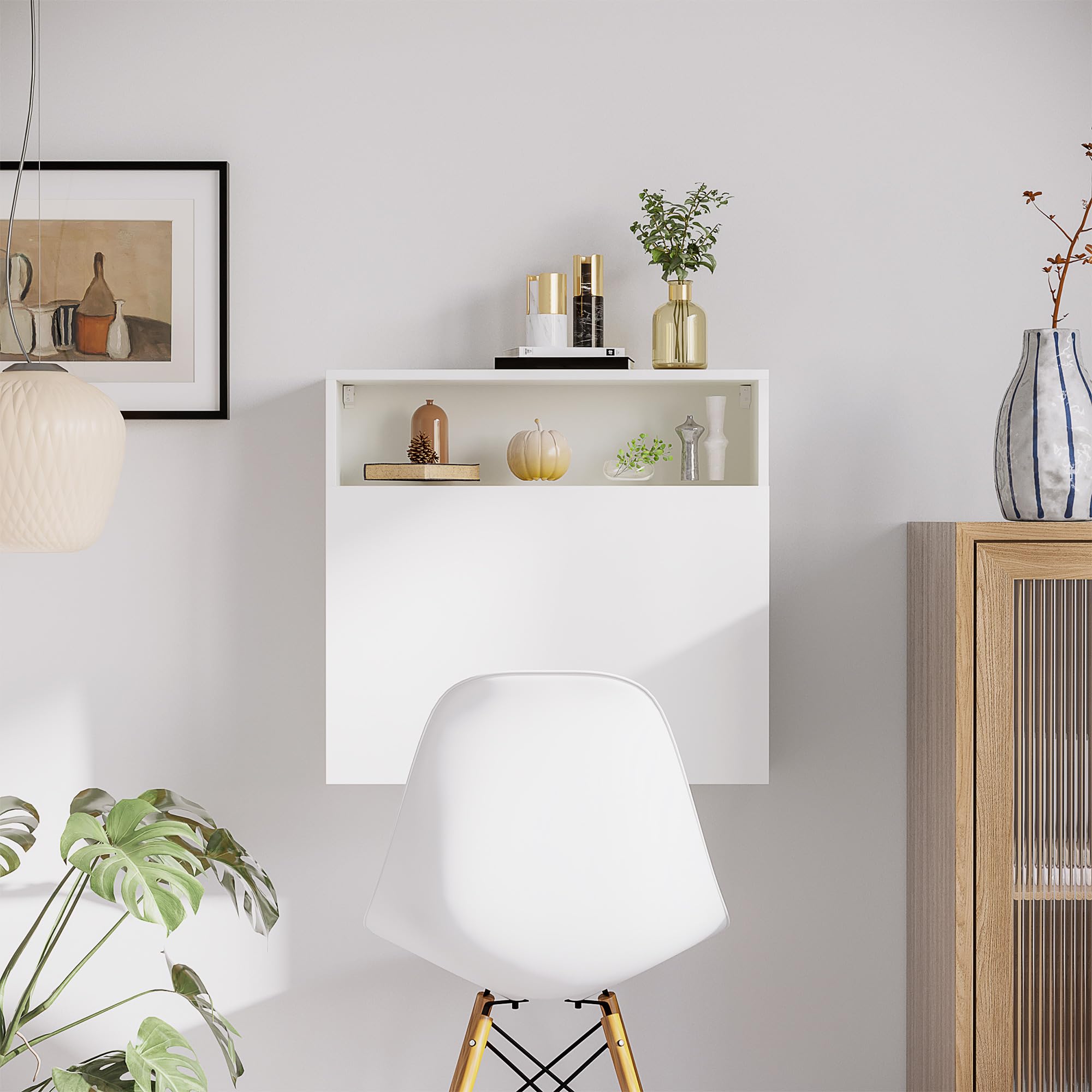HOMCOM Mesa Plegable de Pared Escritorio Flotante 64x20x60 cm Blanco