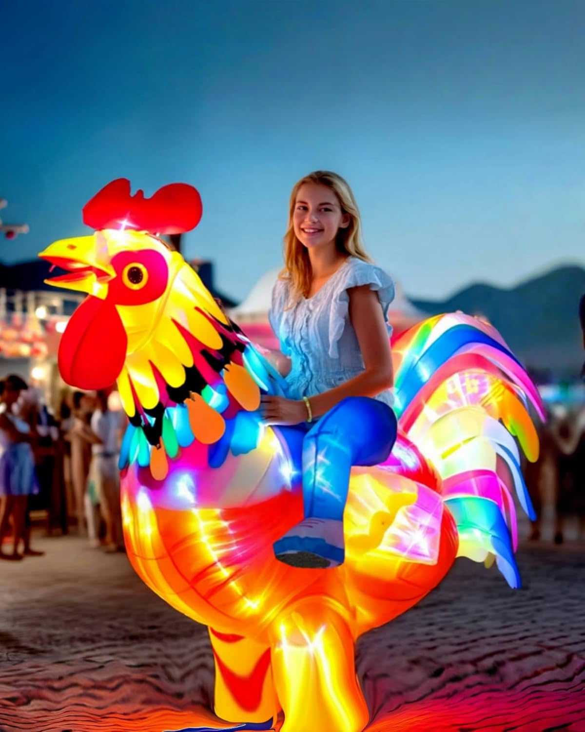 Adult Inflatable Chicken Costumes, LED Light Up Ride-on Rooster, Fancy Dress Funny Jumpsuit Cosplay Halloween Costume for Men Women Birthday Christmas (Chicken, Adult) - Image 3