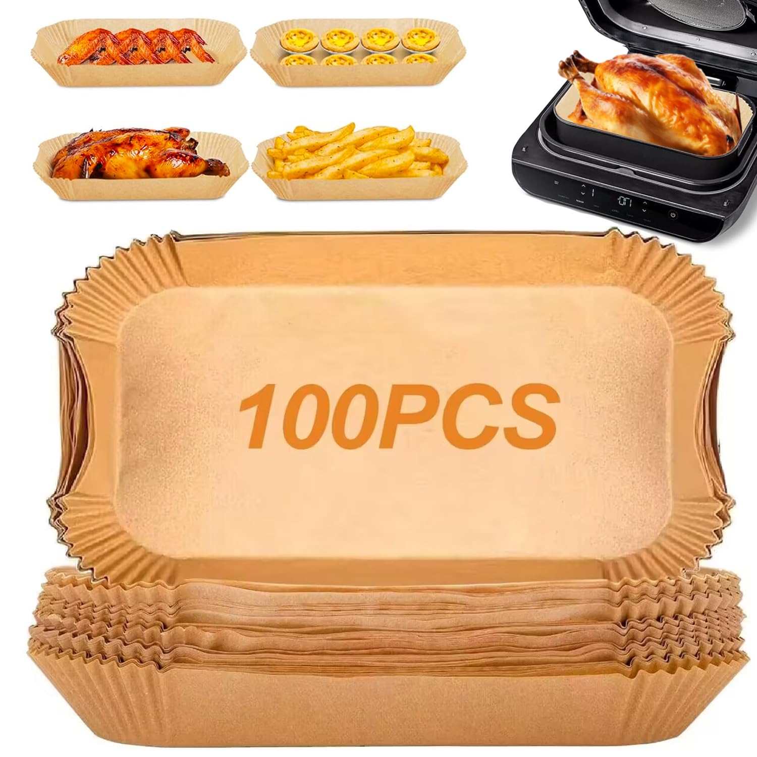 VIKKI Air Fryer Liners for Ninja Foodi MAX Health Grill, 100PCS AG551UK Large Disposable Food Grade Non-Stick Parchment Paper, Air Fryer Accessories for Ninja AG551UK/ FG551