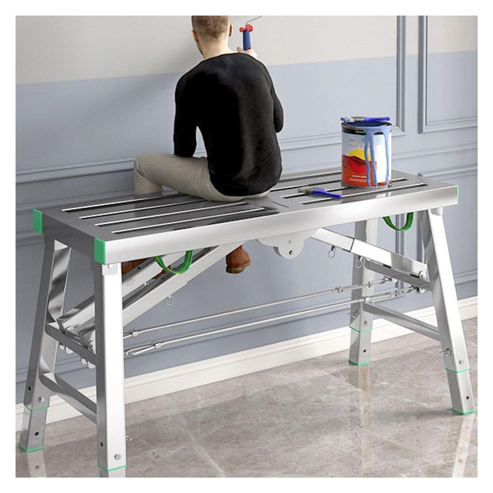 LMMIAOZ Adjustable Height Work Platform Folding Scaffold Ladder Portable Scaffolding Tower with 400 Kg Capacity and Carbon Steel Structure