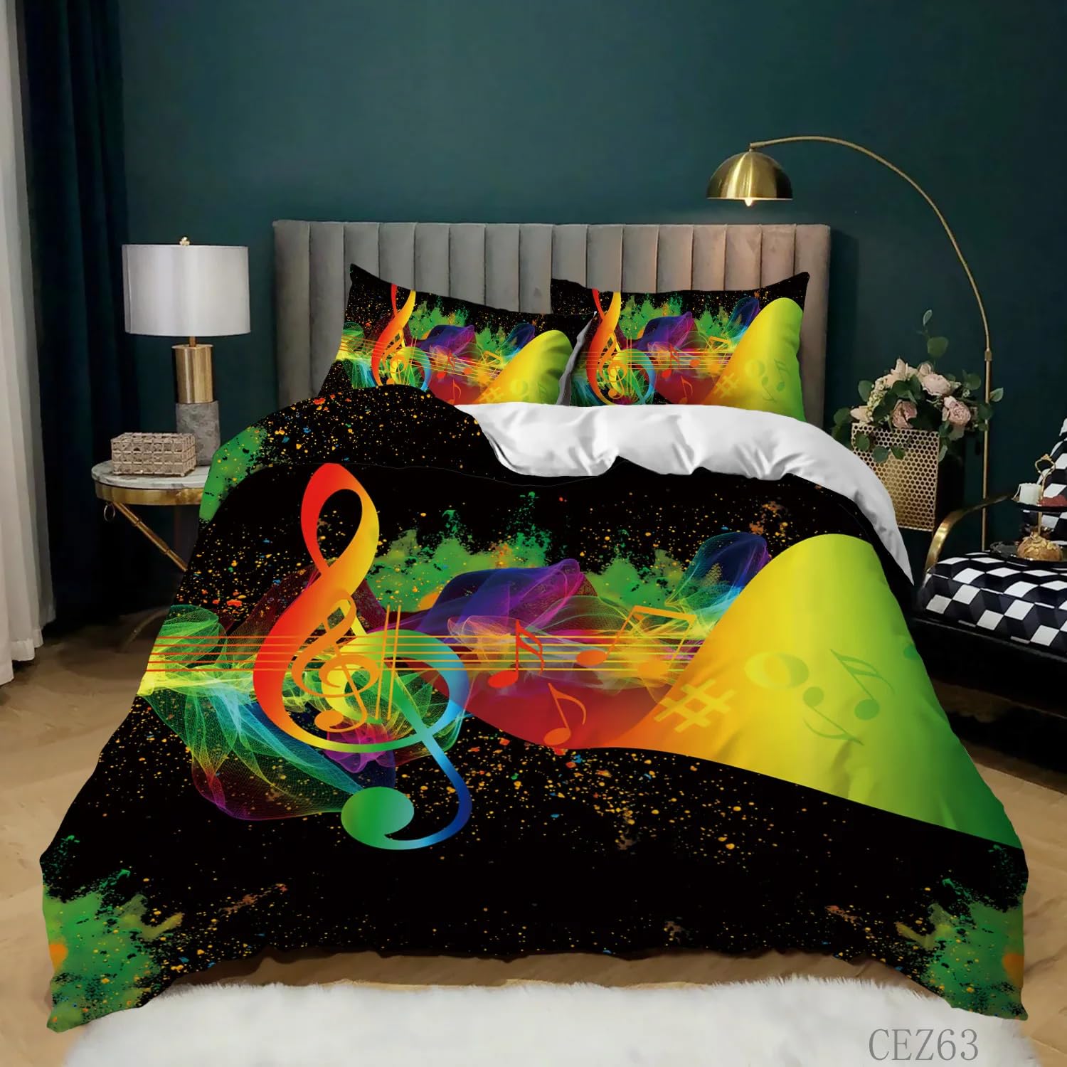 LMMSMGS King Size Duvet Cover Sets Music Duvet Cover King Size 94.5"x 86.6" with 2 Pillowcases 19.7"x 29.5" Bedding Sets Ultra Soft Warm Fluffy With Zipper Closure for Aldults Kids