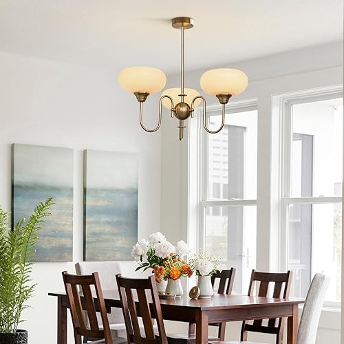 Miniatura 6 de BOKT Lámpara de araña moderna de globo dorado de mediados de siglo, 3 luces, lámpara colgante Sputnik de cristal grande, anti latón Sputnik montaje