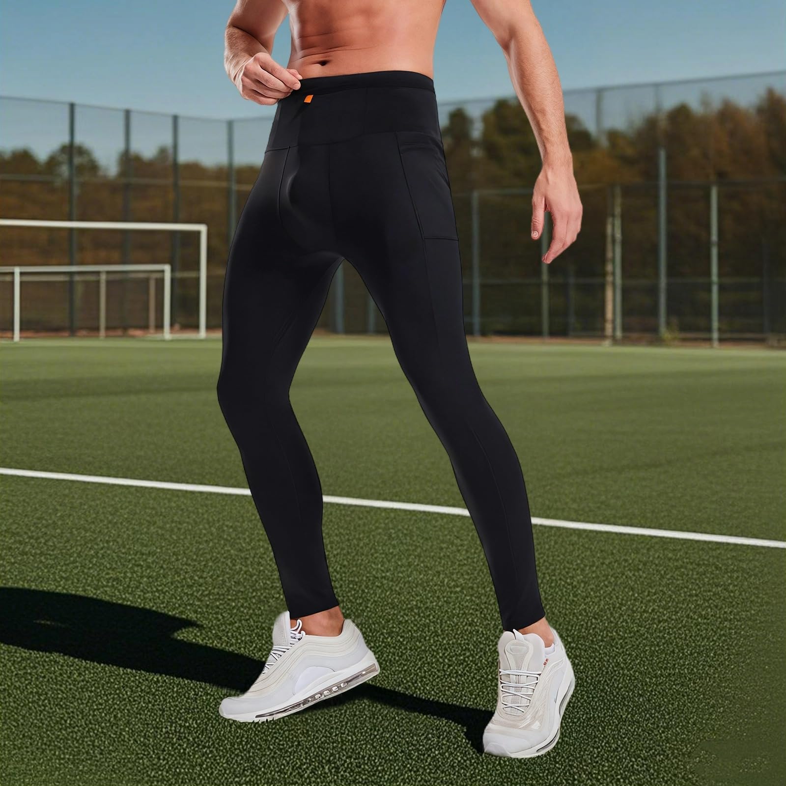 Męskie spodnie pasujące do biegania, oddychające legginsy treningowe, design z wysokim stanem, pasują dla mężczyzn o wadze 77-84 kg, 5'11''-6'3''