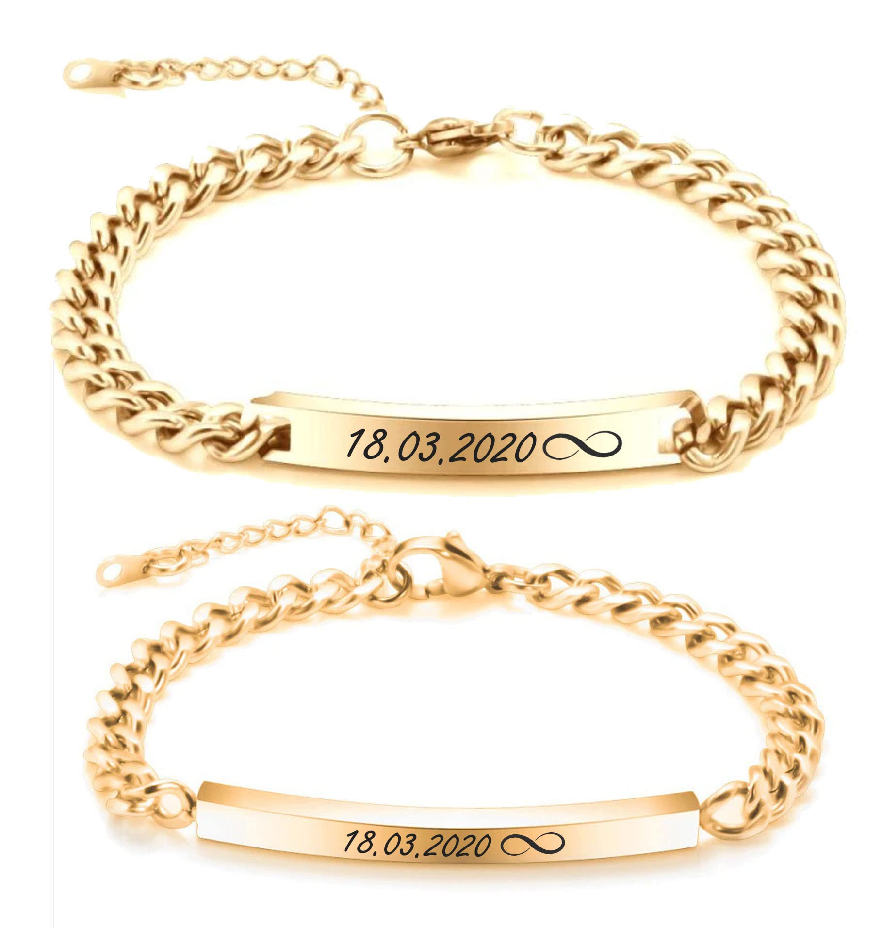 ID Edelstahl Partner Armbänder + Gravur nach Wunsch Partnerarmbänder mit Box